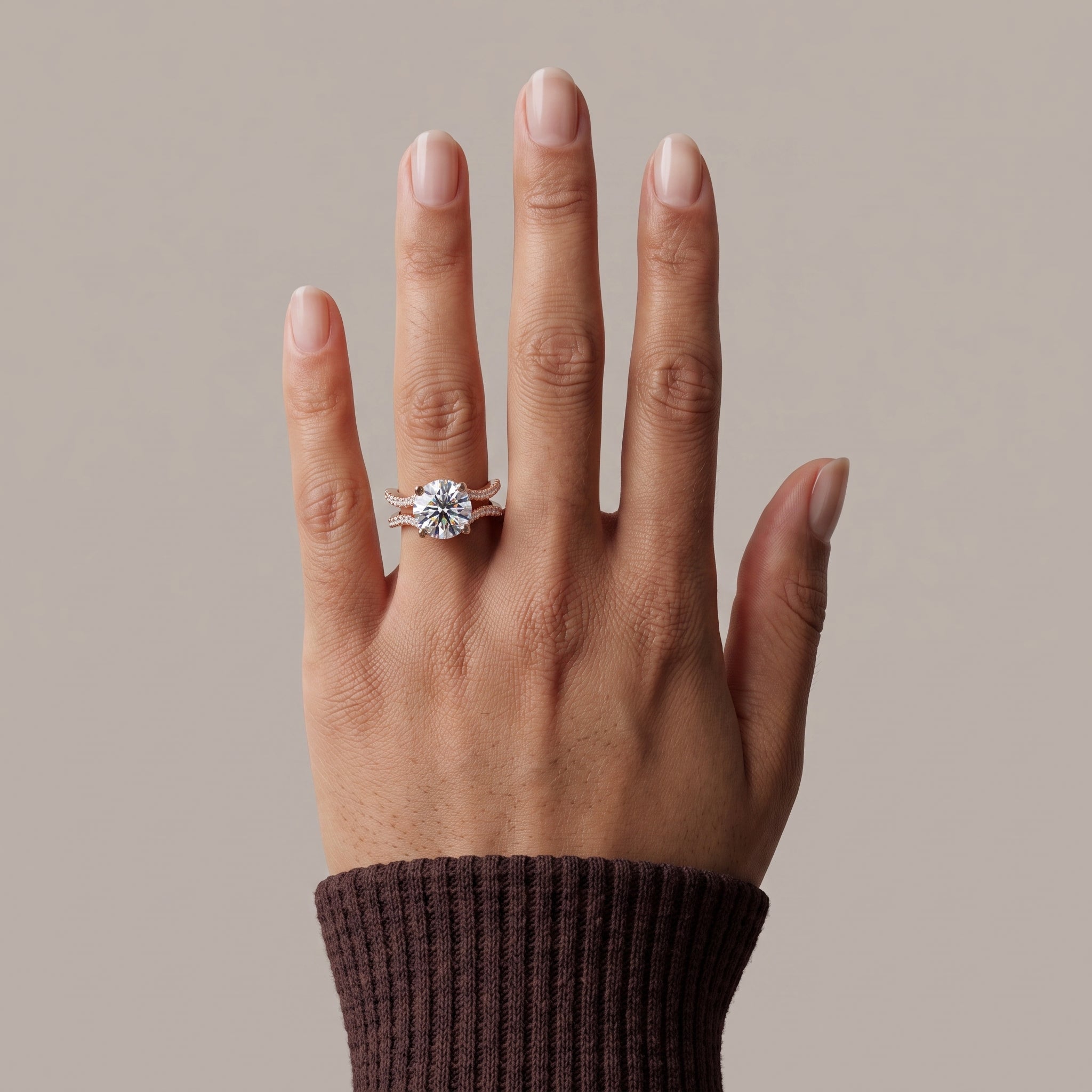 Rose Gold Round Cut Moissanite Twisted Shank Engagement Ring