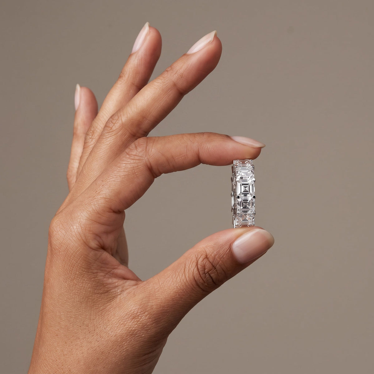 White Metal Asscher Cut Moissanite Eternity Band Ring