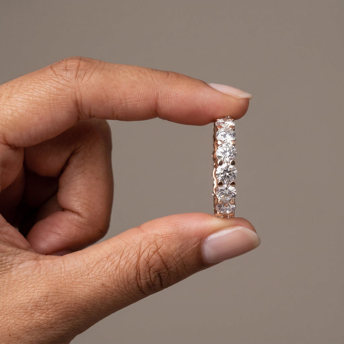 Rose Gold Round Moissanite Eternity Band Ring