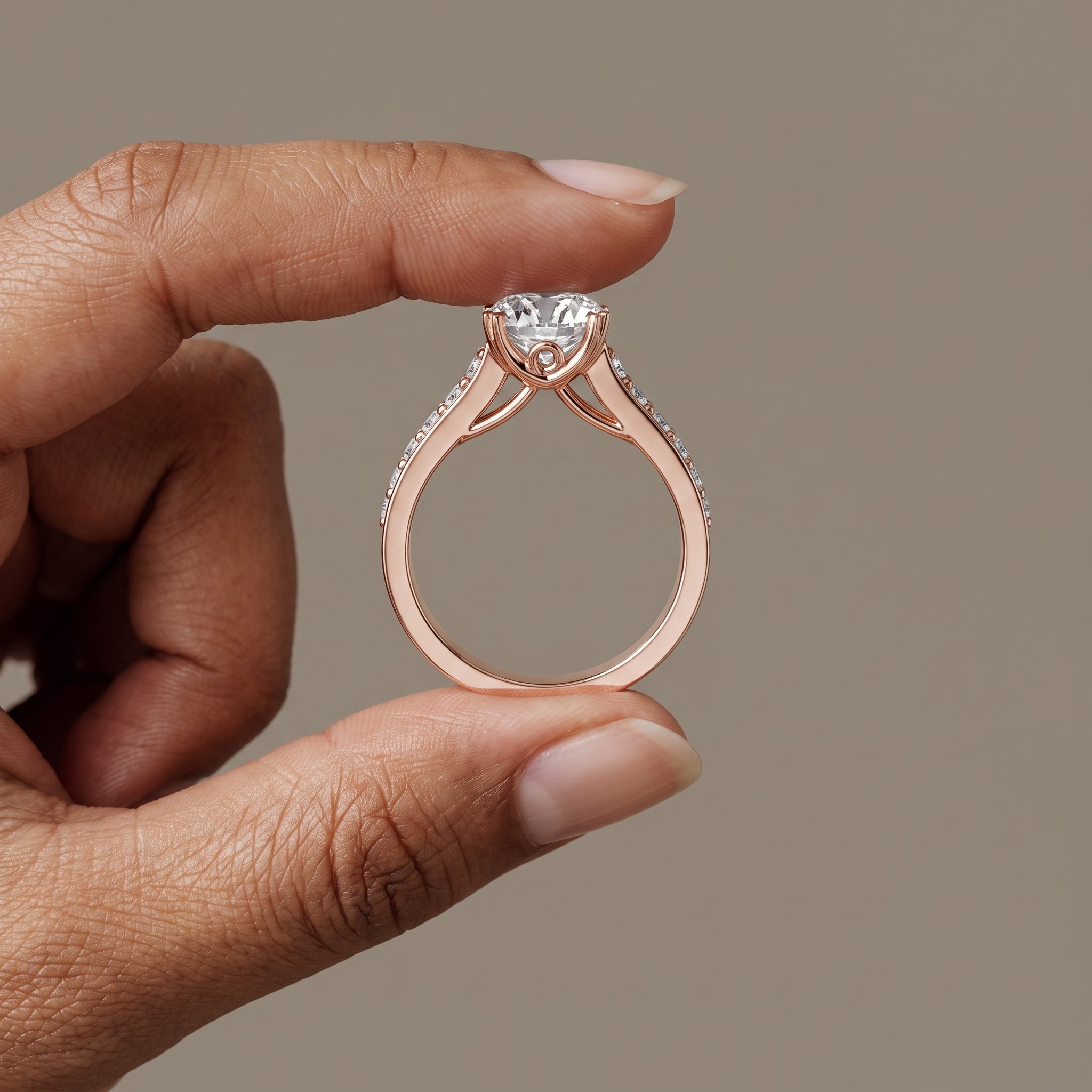 Rose Gold Round Cut Moissanite Engagement Ring