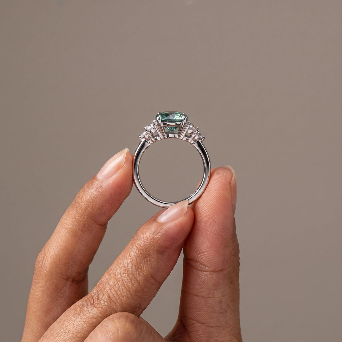 White Metal Round Moissanite Cluster Engagement Ring