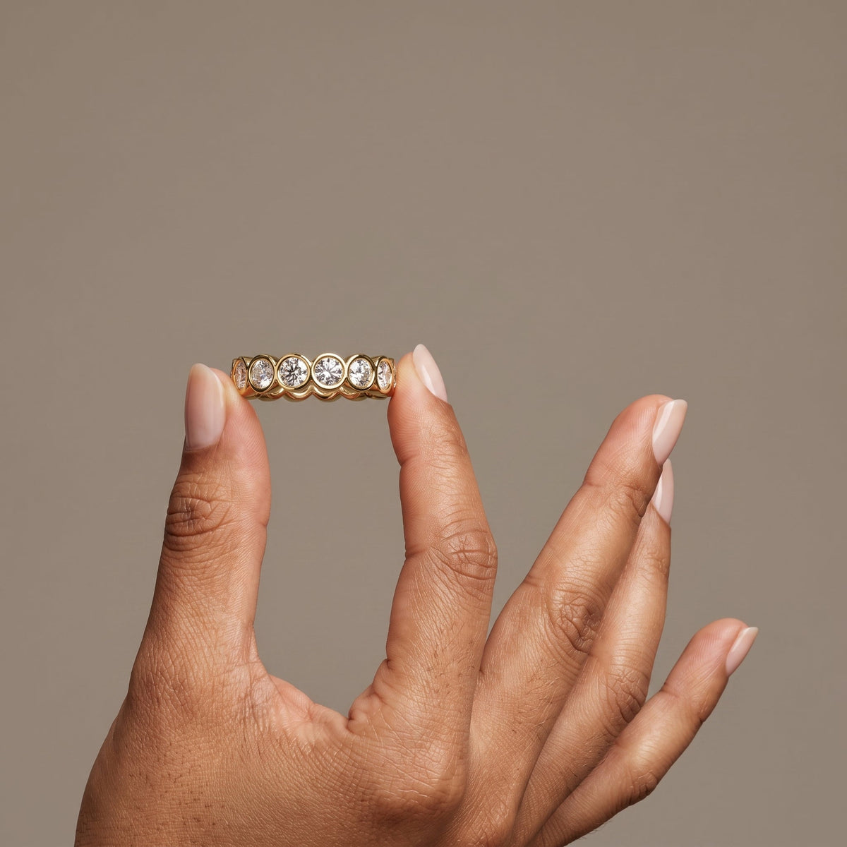 Yellow Gold Round Cut Moissanite Eternity Band Ring
