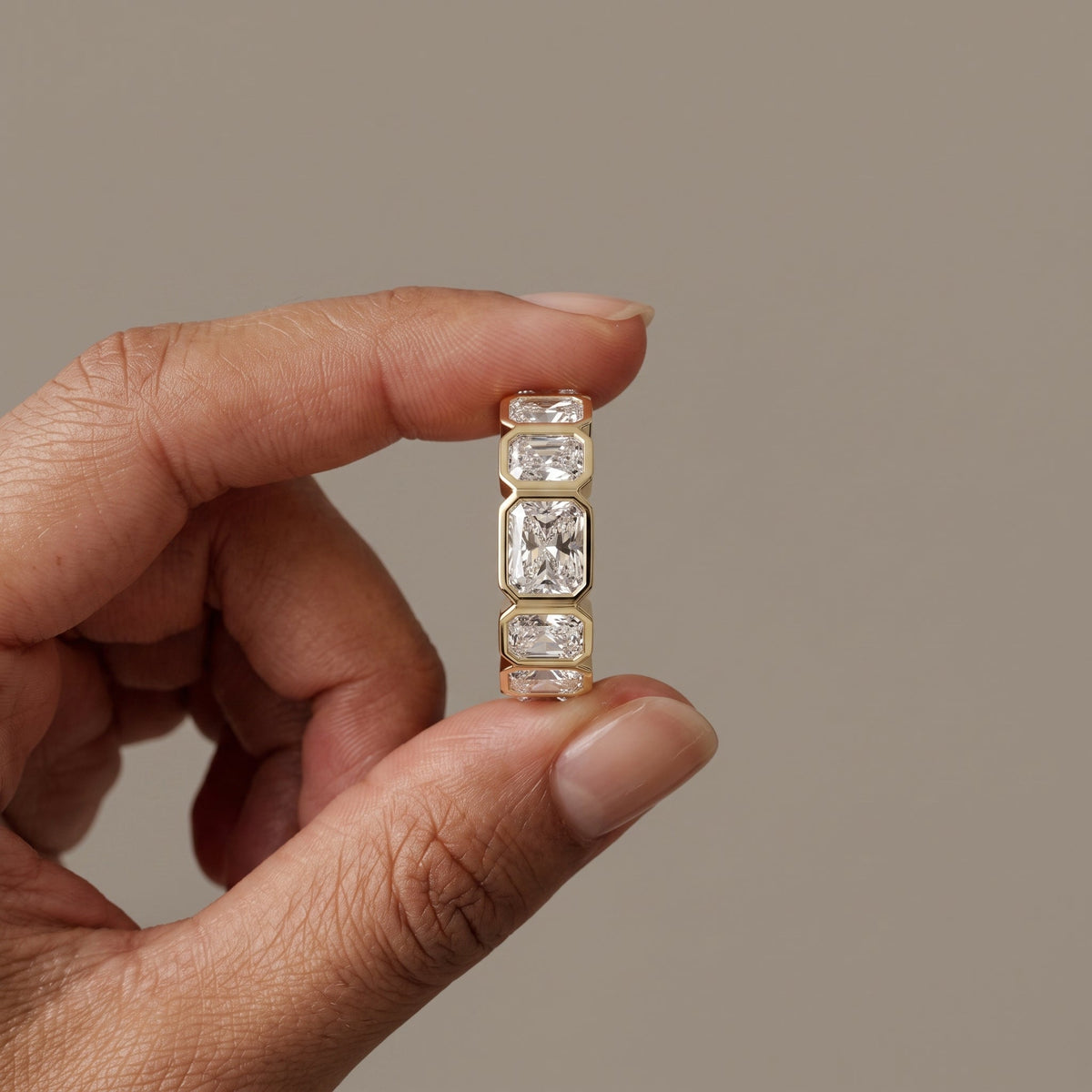Yellow Gold Radiant Cut Moissanite Eternity Band Ring