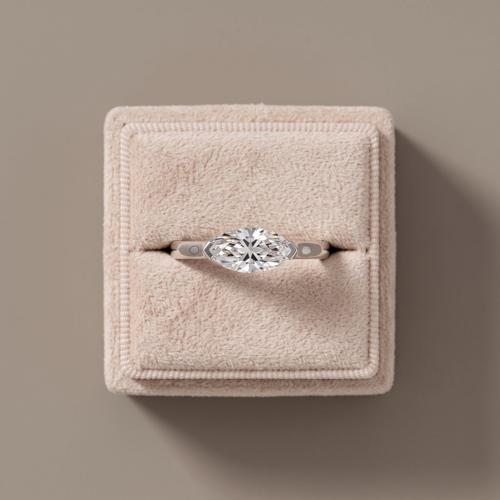 White Metal Marquise Moissanite Solitaire Engagement Ring