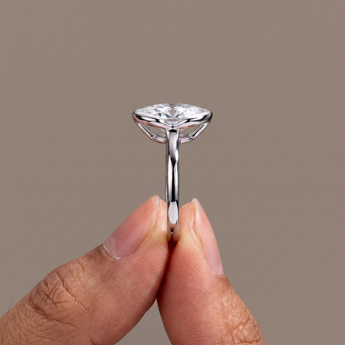 White Metal Marquise Cut Moissanite Solitaire Engagement Ring