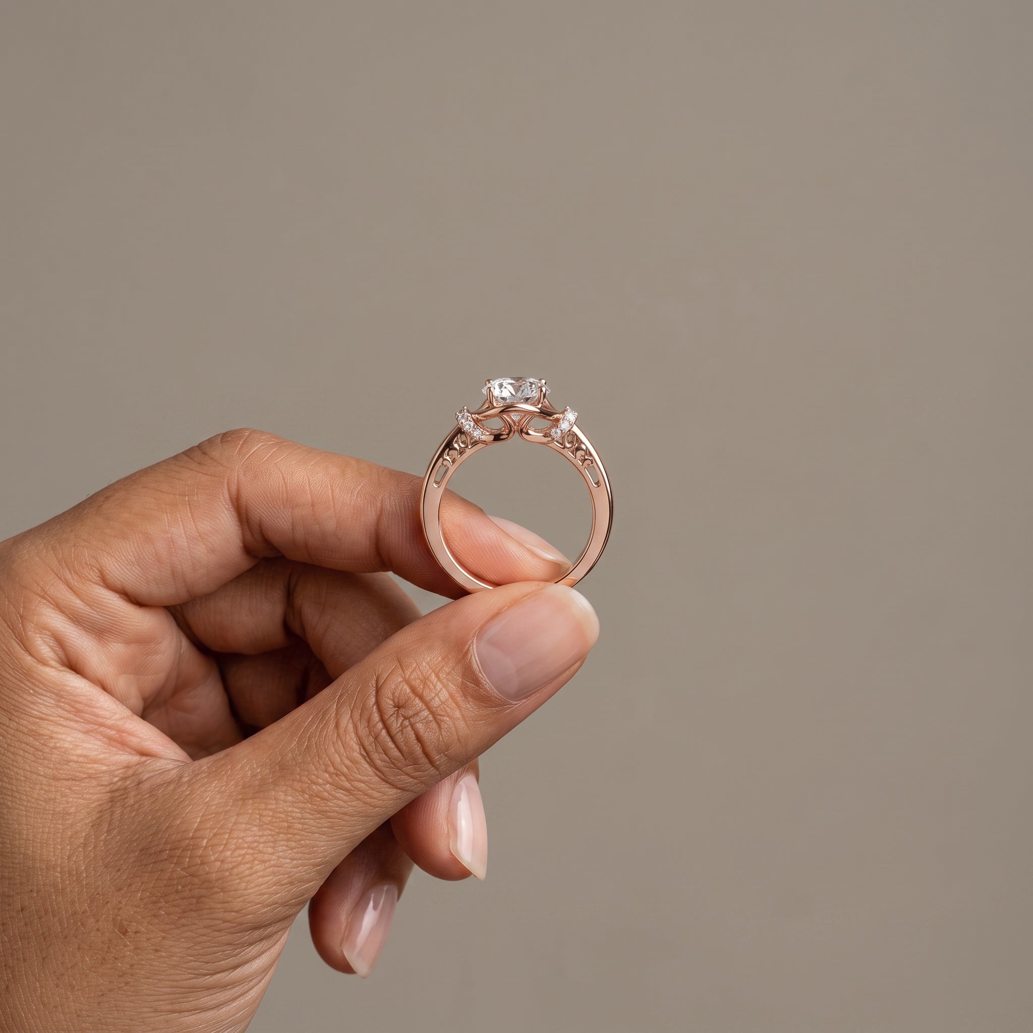 Rose Gold Oval Moissanite Engagement Ring with Accent Stones