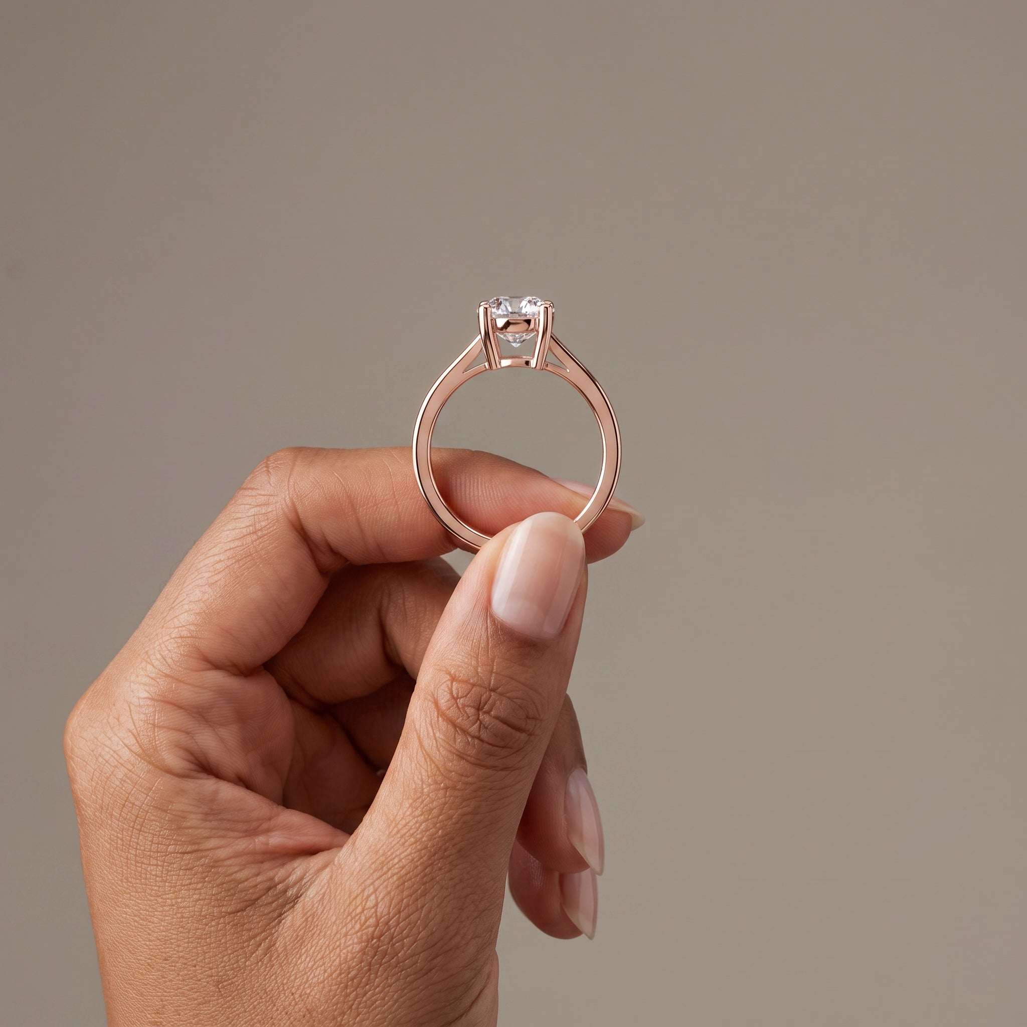 Rose Gold Round Moissanite Solitaire Engagement Ring