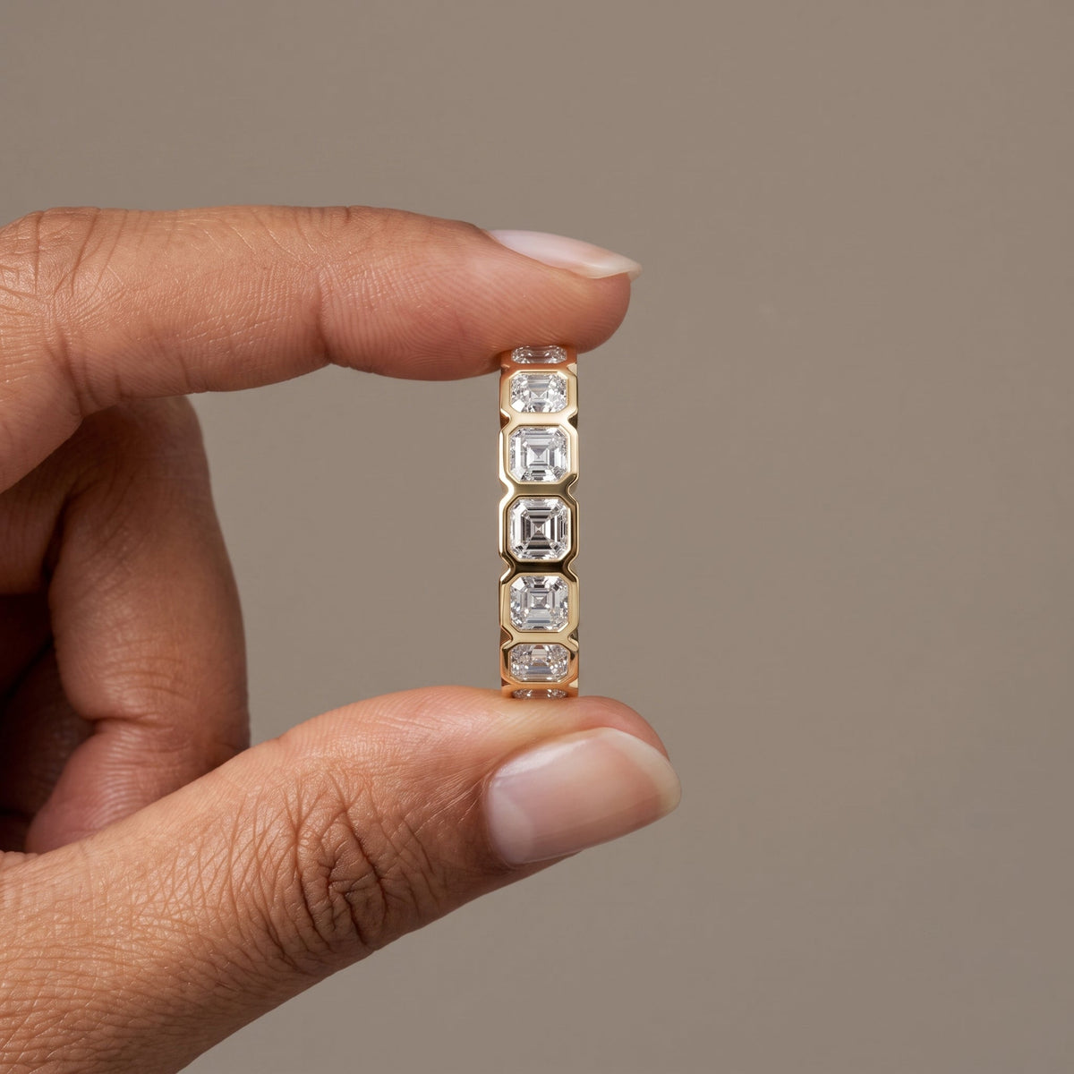 Asscher Cut Moissanite Eternity Band Ring – Bezel, view 3