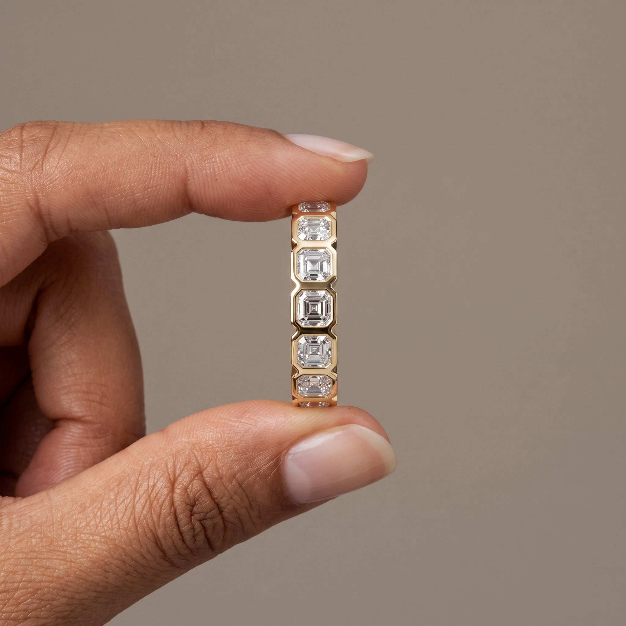 Yellow Gold Asscher Cut Moissanite Eternity Band Ring