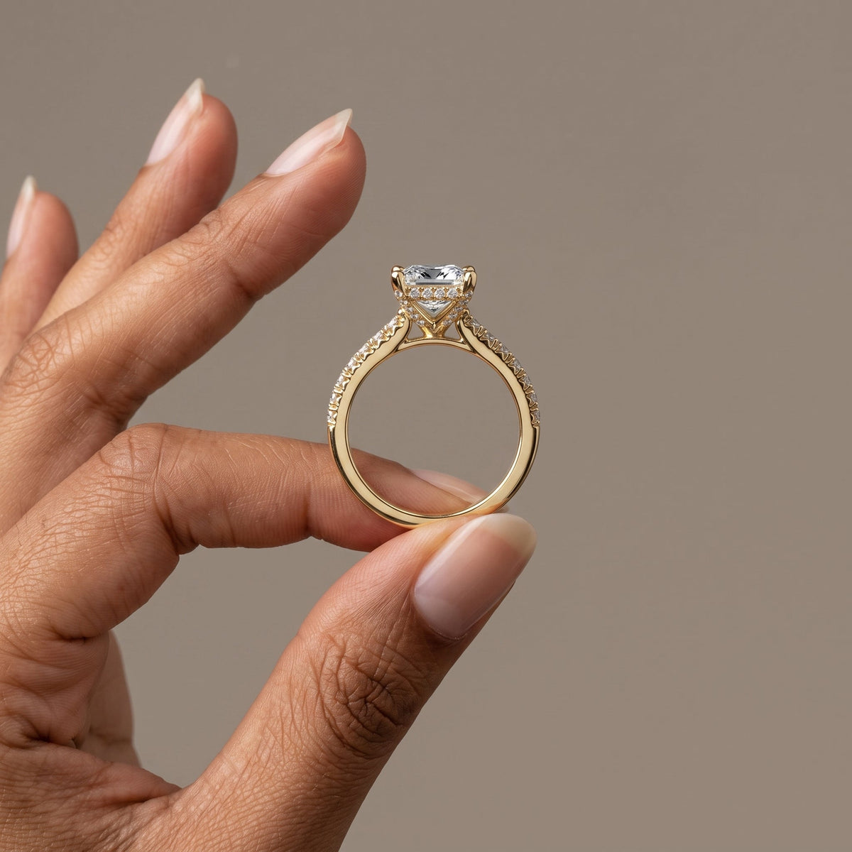 Yellow Gold Princess Cut Moissanite Engagement Ring
