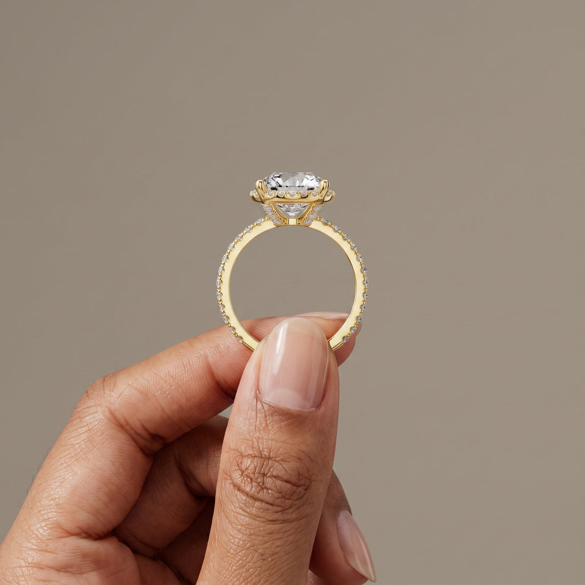 Yellow Gold Round Cut Moissanite Engagement Ring