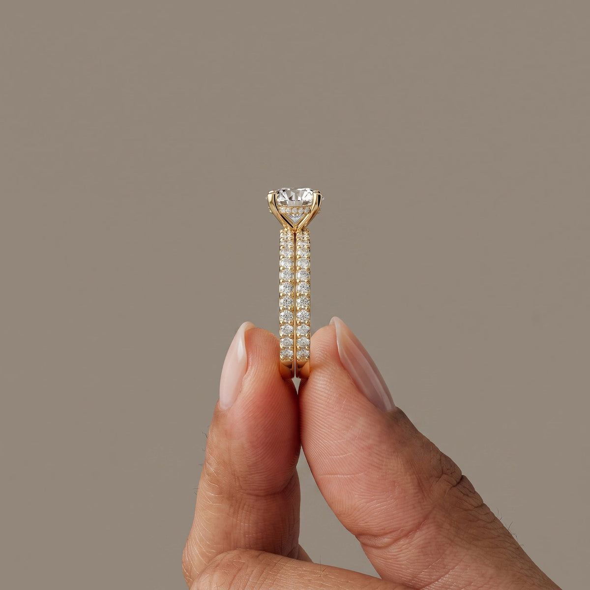 Yellow Gold Round Moissanite Bridal Ring Set