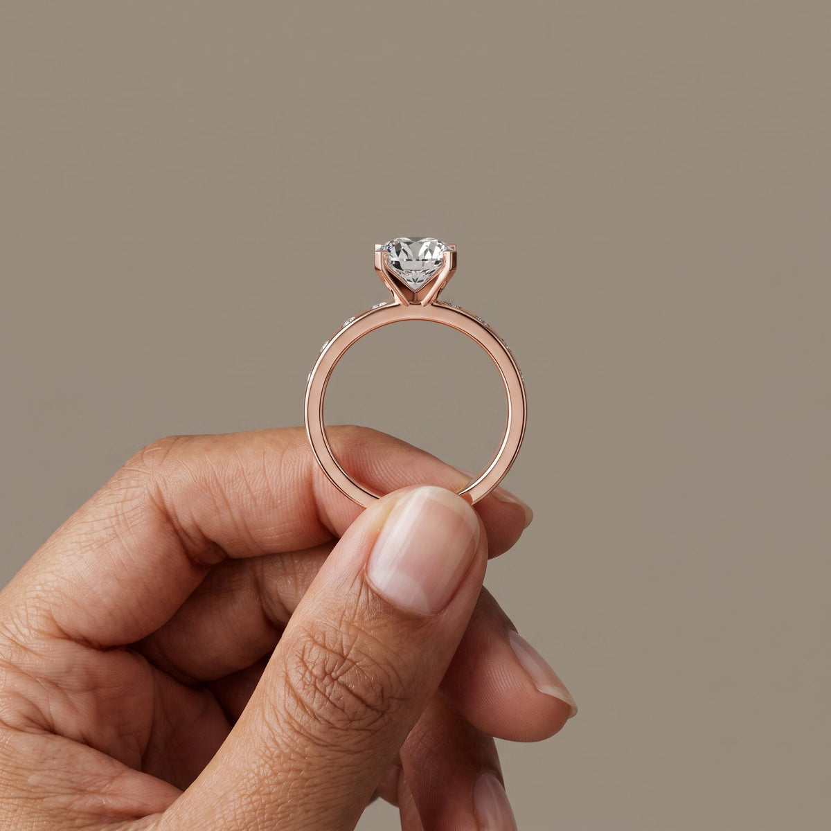 Rose Gold Round Moissanite Solitaire Engagement Ring