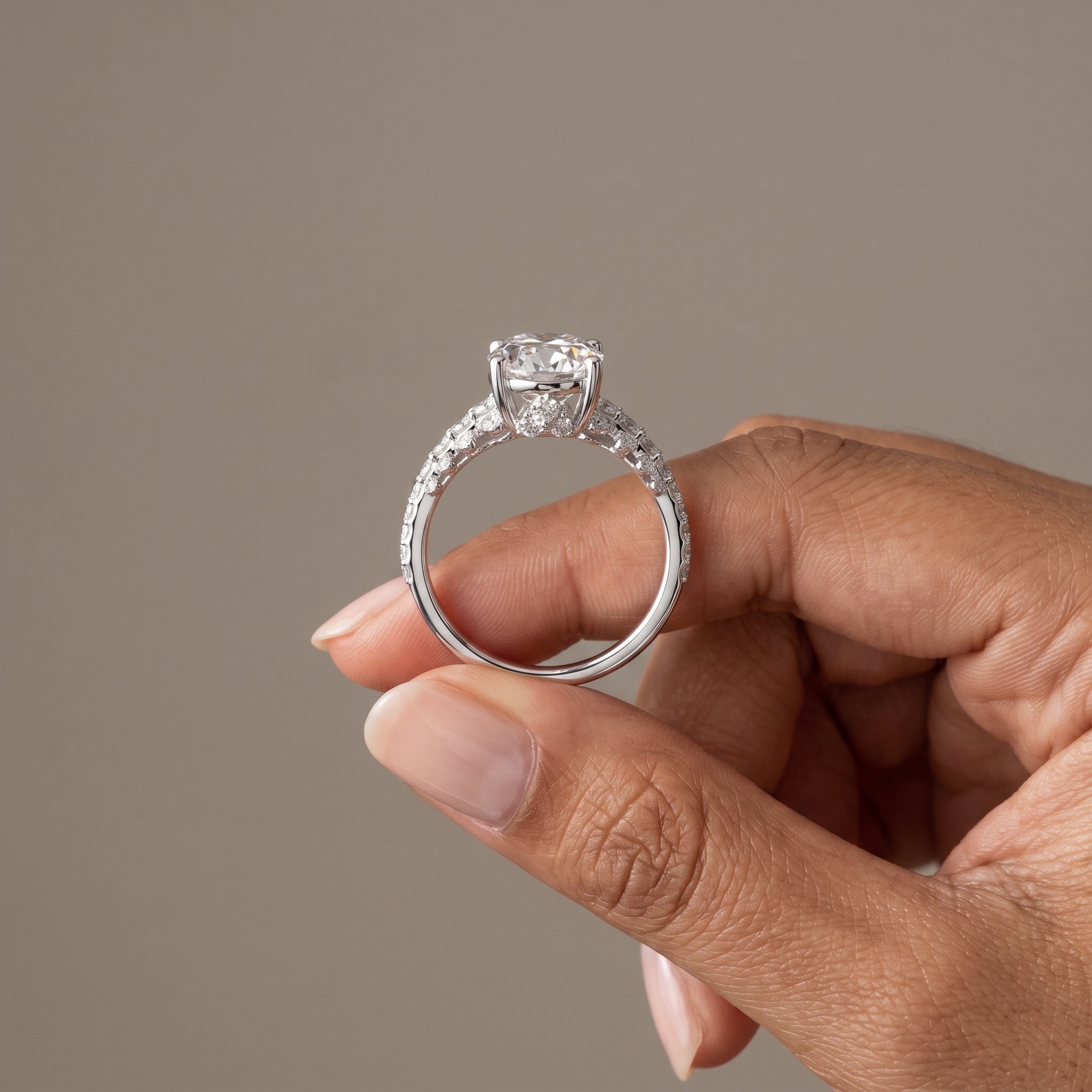 White Gold Oval Cut Moissanite Engagement Ring