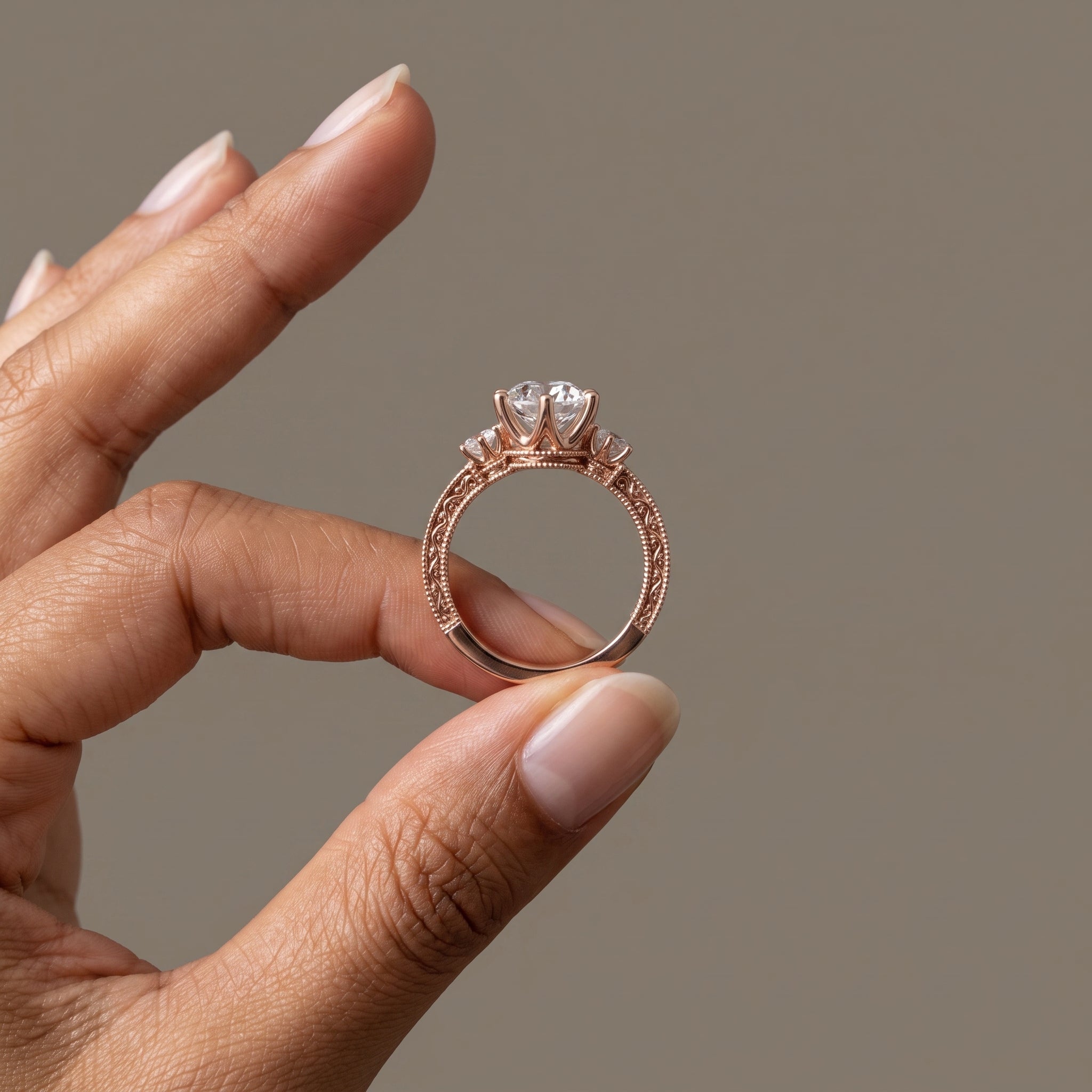Rose Gold Oval Moissanite Engagement Ring with Side Stones
