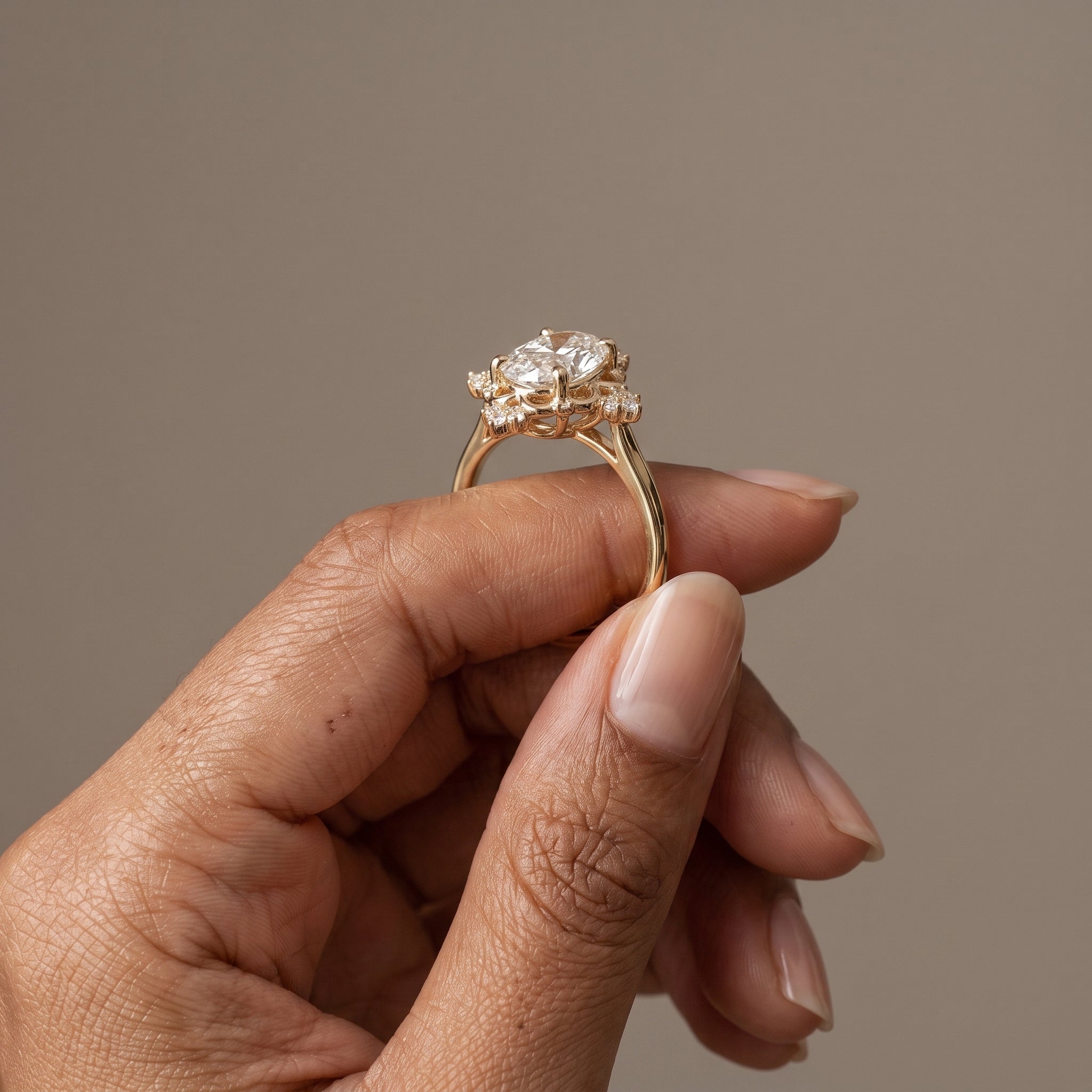 Yellow Gold Oval Cut Moissanite Engagement Ring