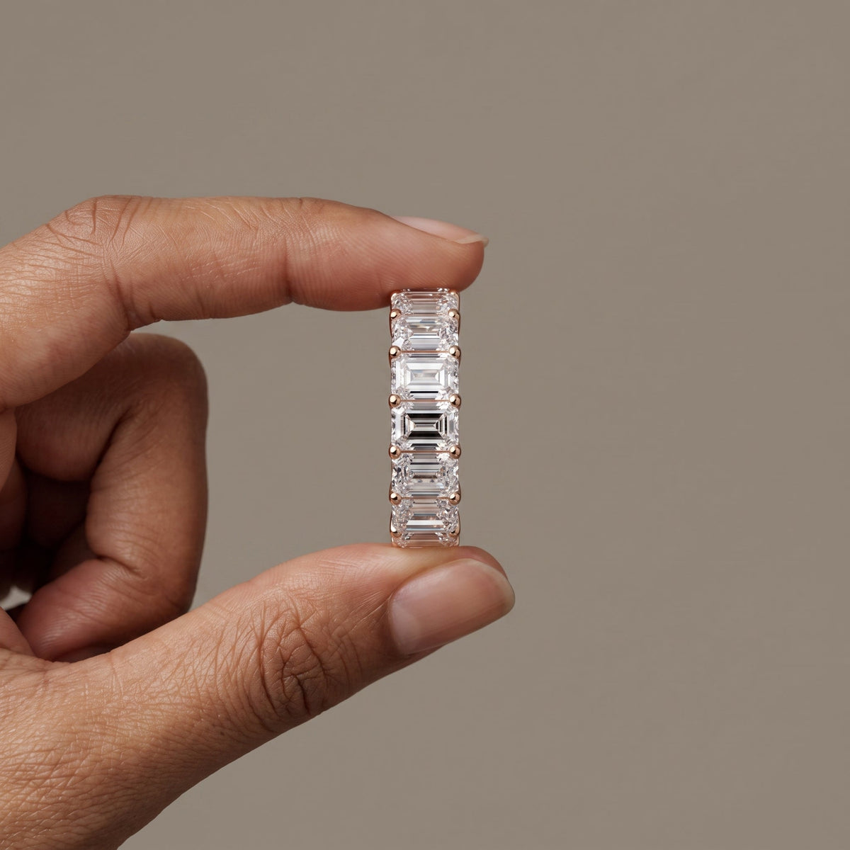Rose Gold Emerald Cut Moissanite Eternity Band Ring