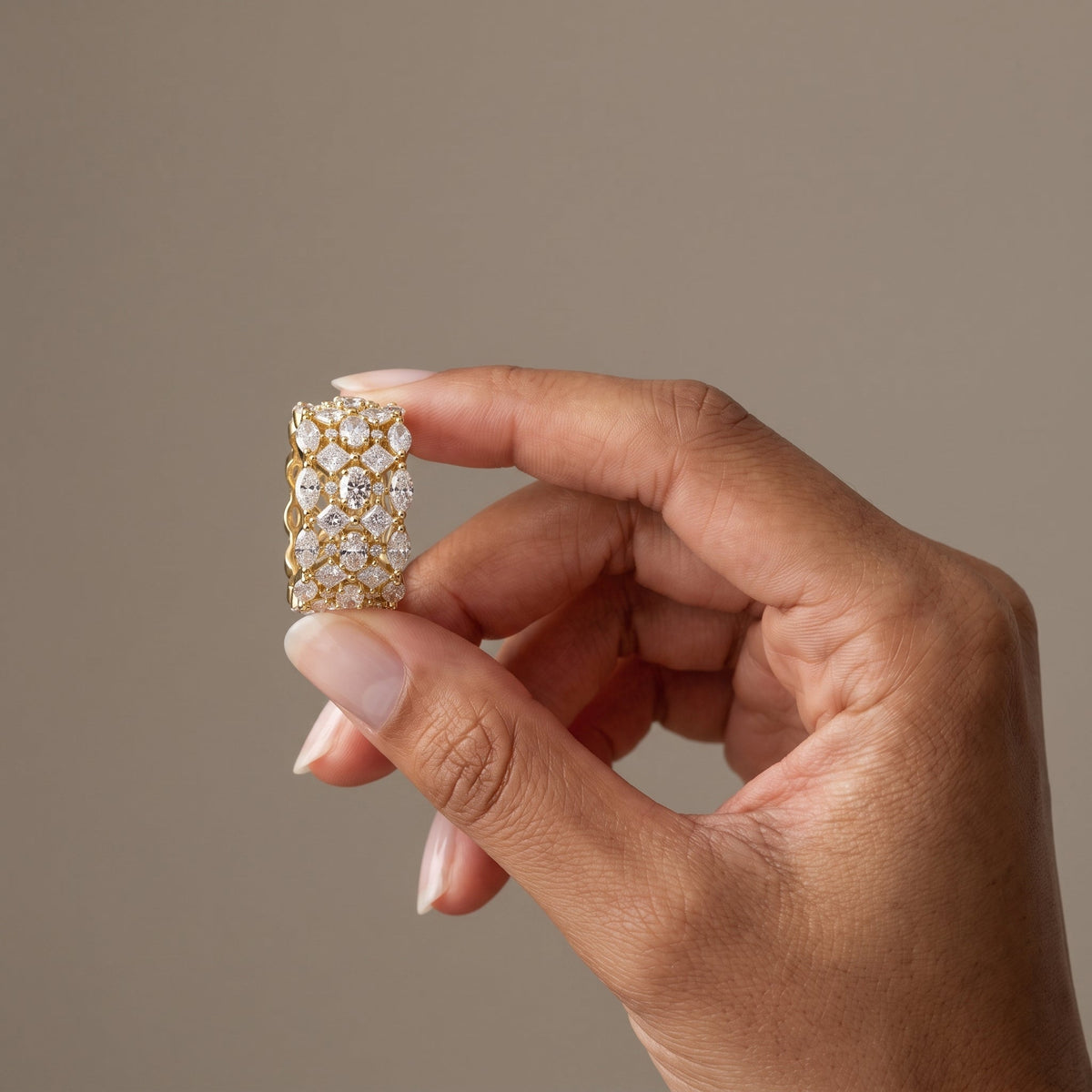 Yellow Gold Multi Shape Moissanite Wide Band Ring