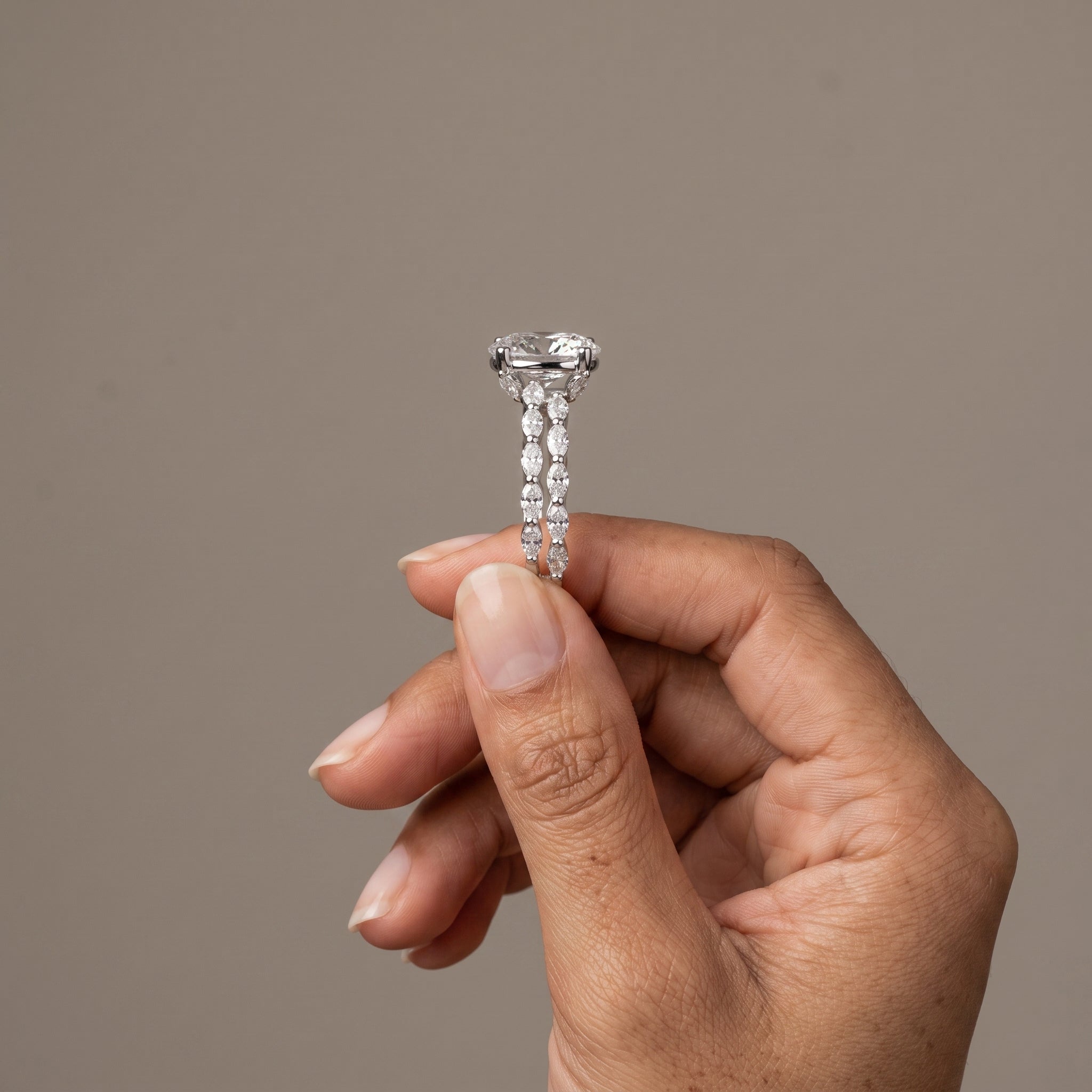 White Gold Oval Moissanite Engagement Ring Set