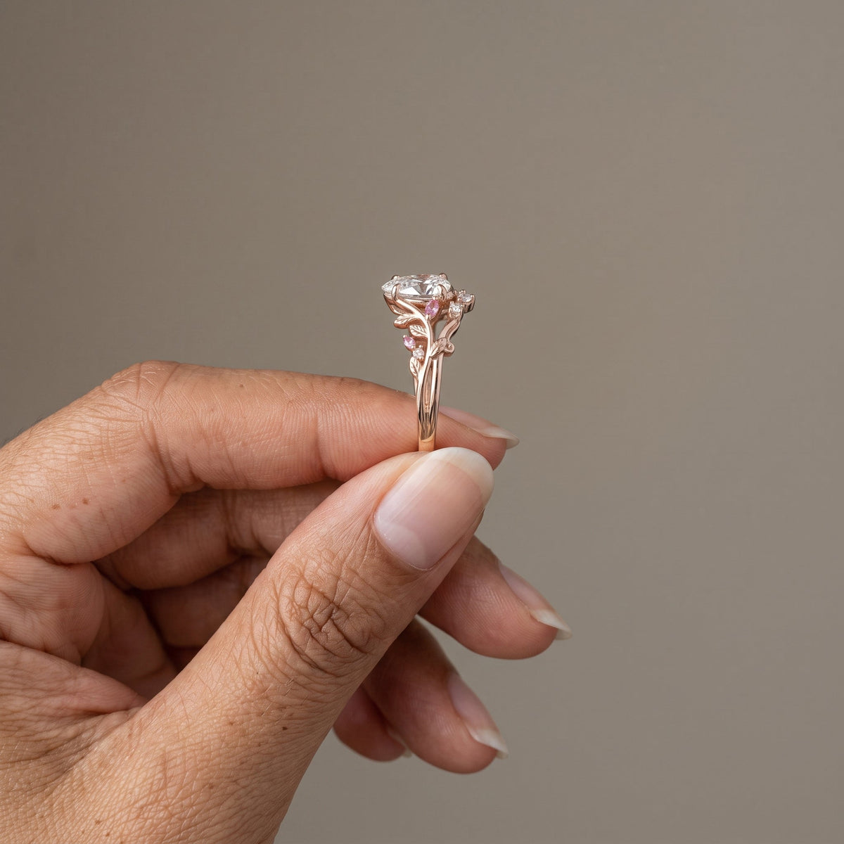 Rose Gold Pear Cut Moissanite Nature-Inspired Engagement Ring