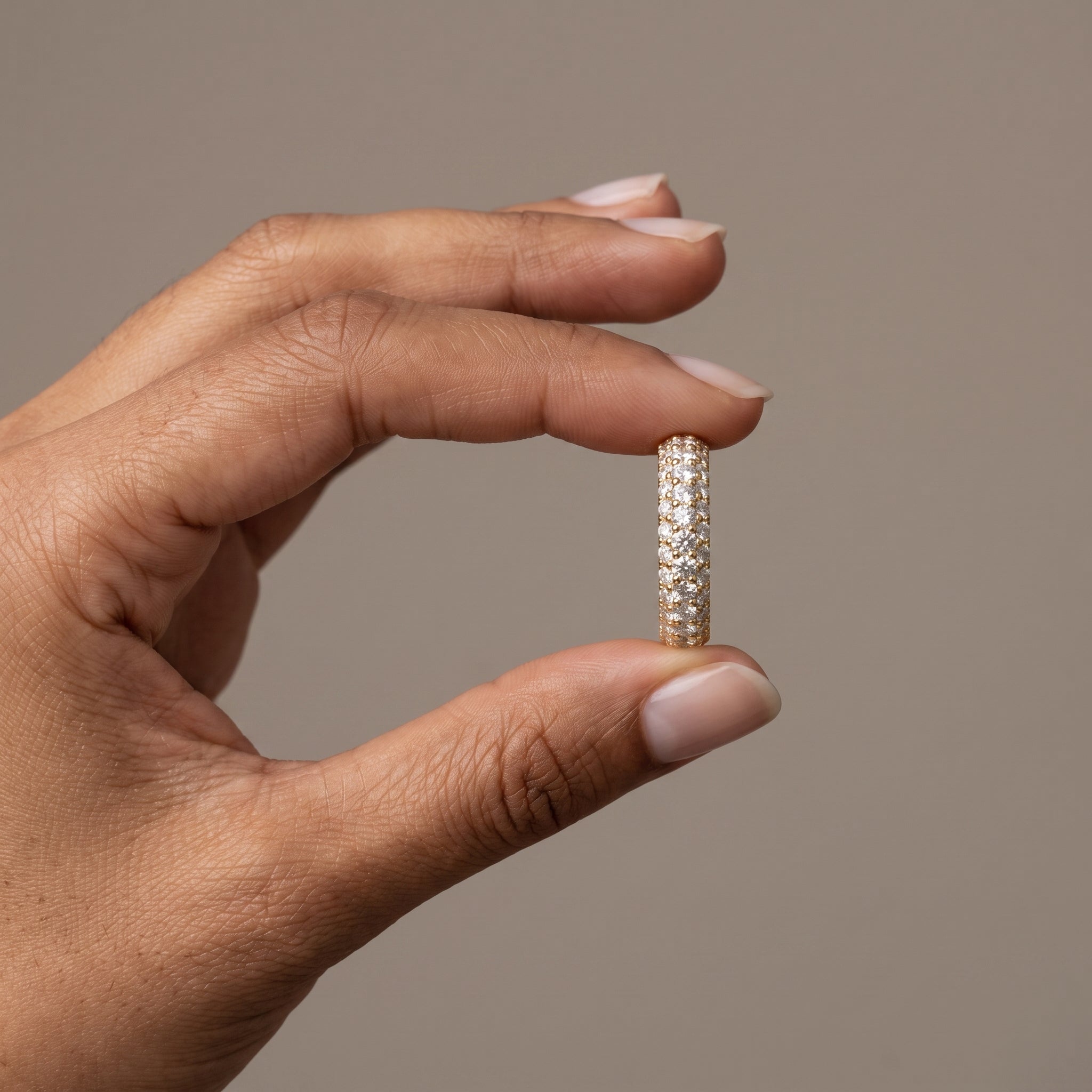 Yellow Gold Round Moissanite Double Row Eternity Band Ring