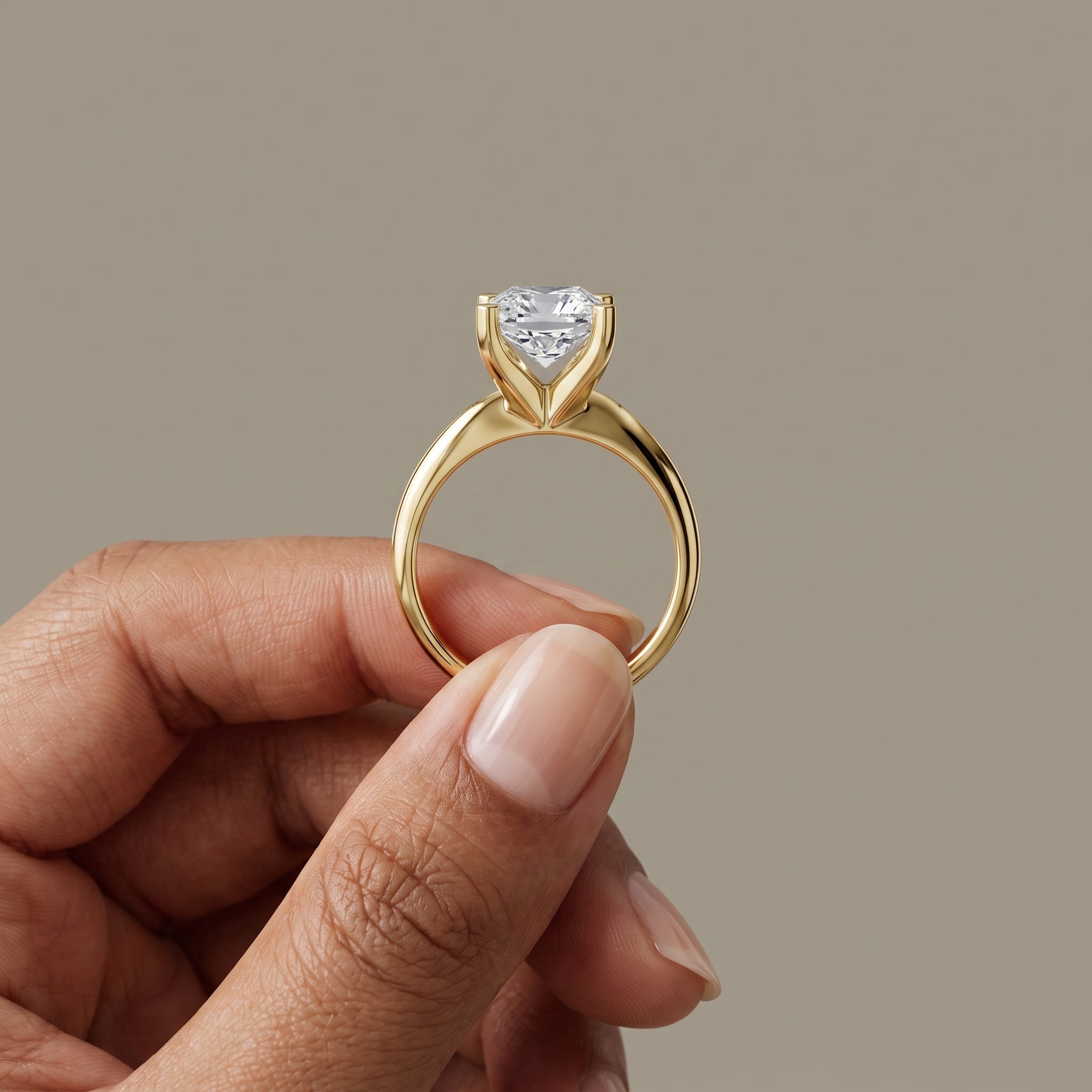 Yellow Gold Princess Cut Moissanite Solitaire Engagement Ring