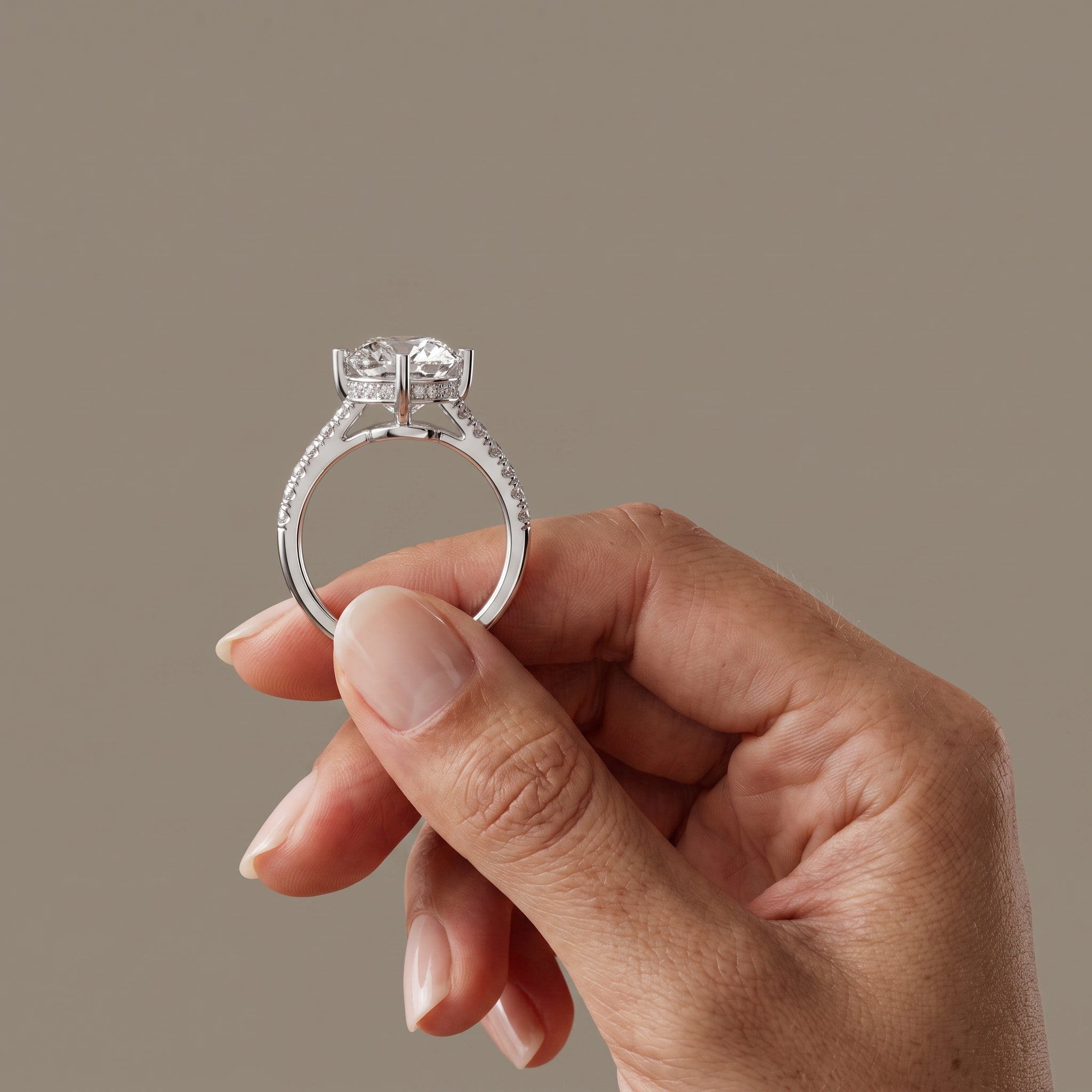 White Metal Cushion Cut Moissanite Engagement Ring