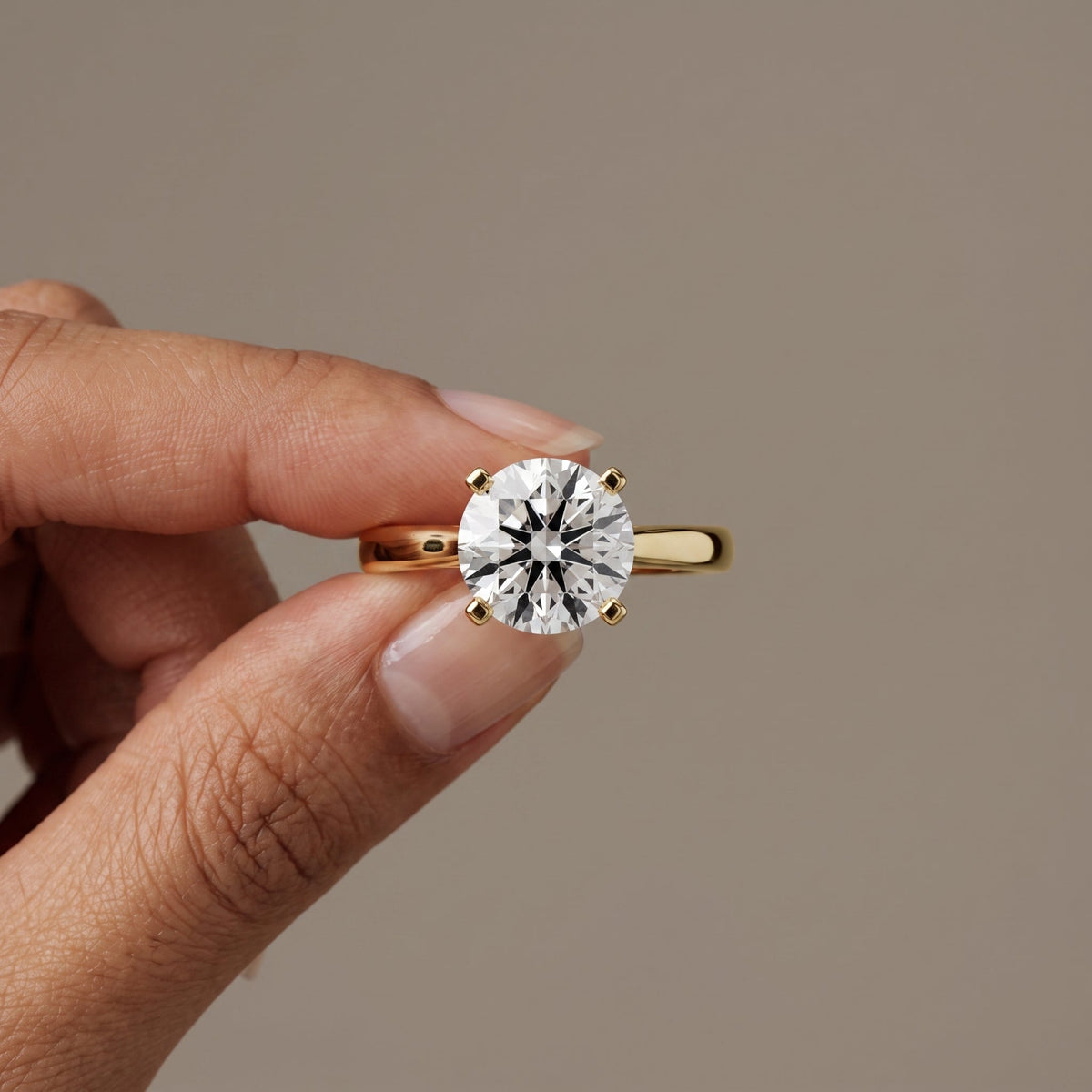 Yellow Gold Round Cut Moissanite Solitaire Engagement Ring