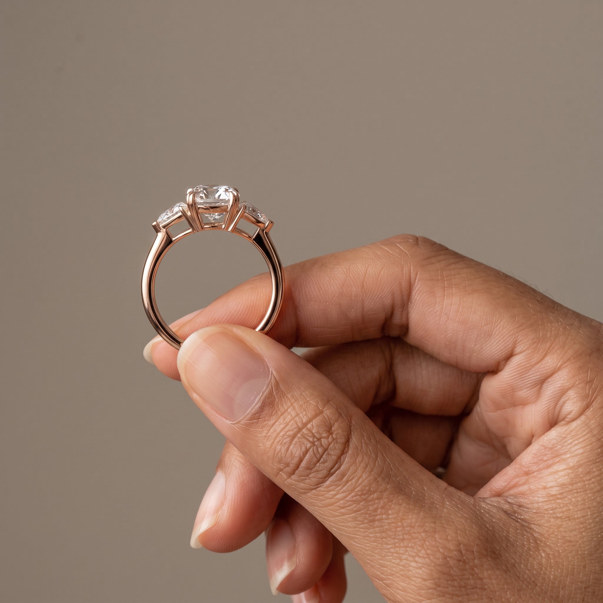Rose Gold Cushion Cut Moissanite Three Stone Engagement Ring