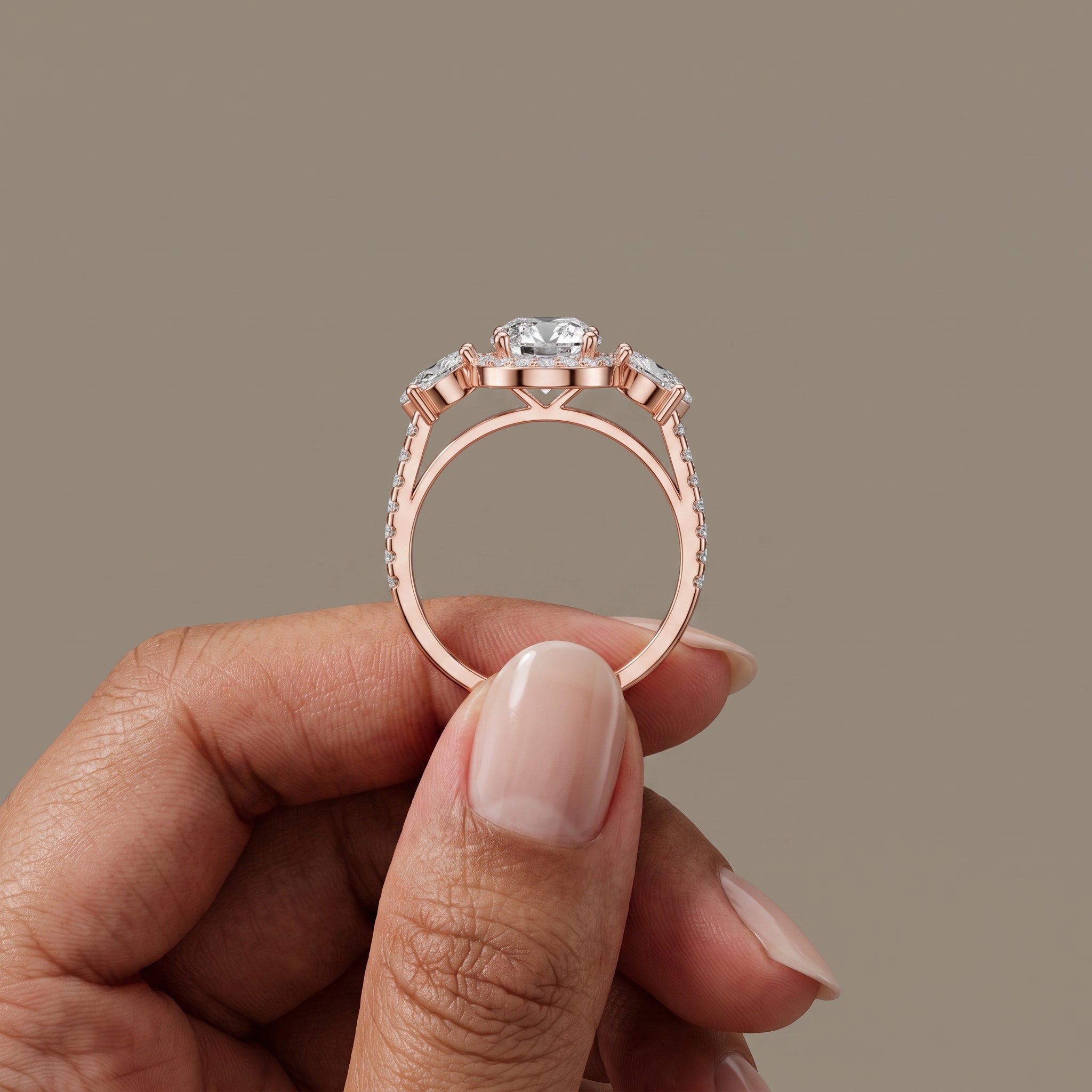 Rose Gold Cushion Moissanite Halo Engagement Ring