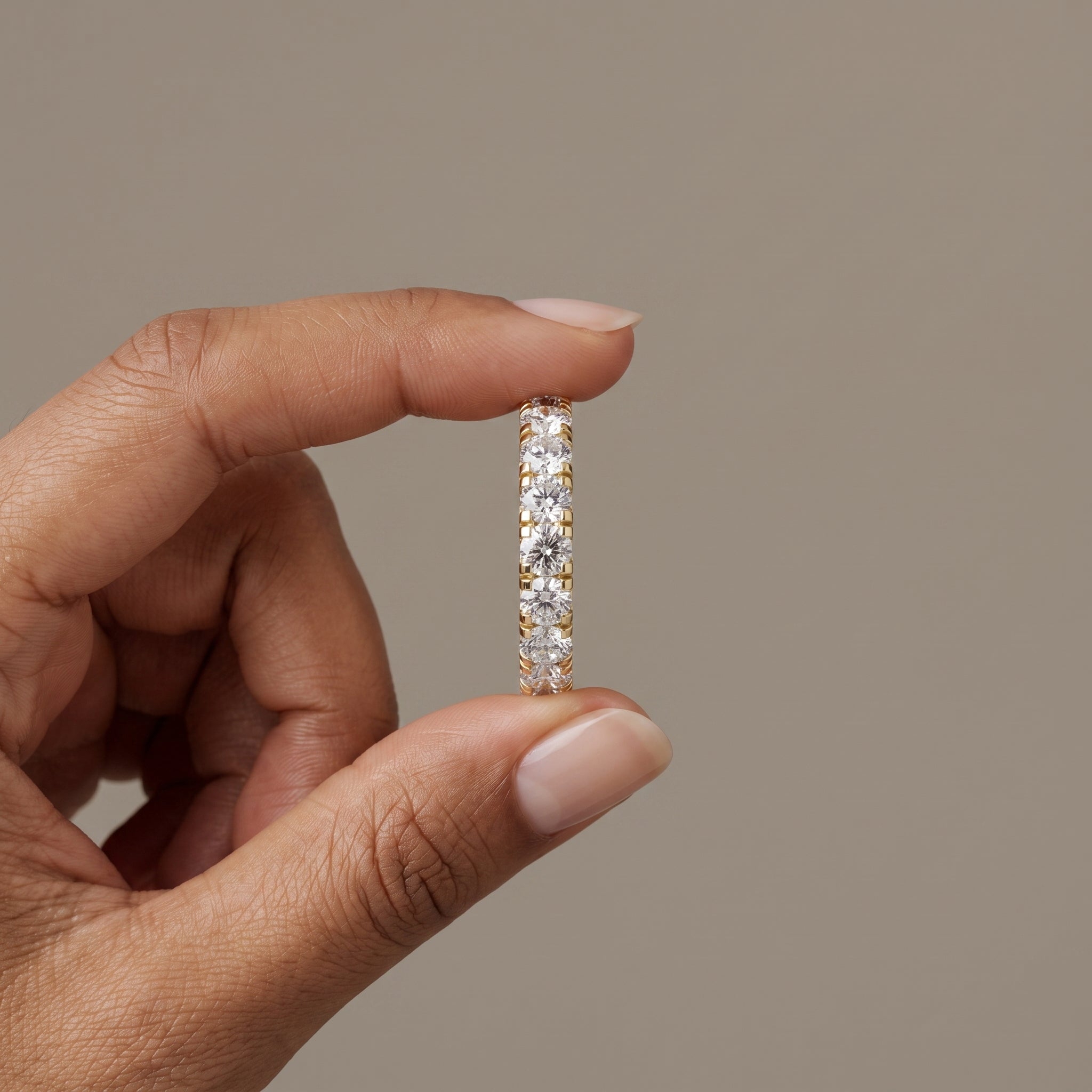 Yellow Gold Round Moissanite Eternity Band Ring