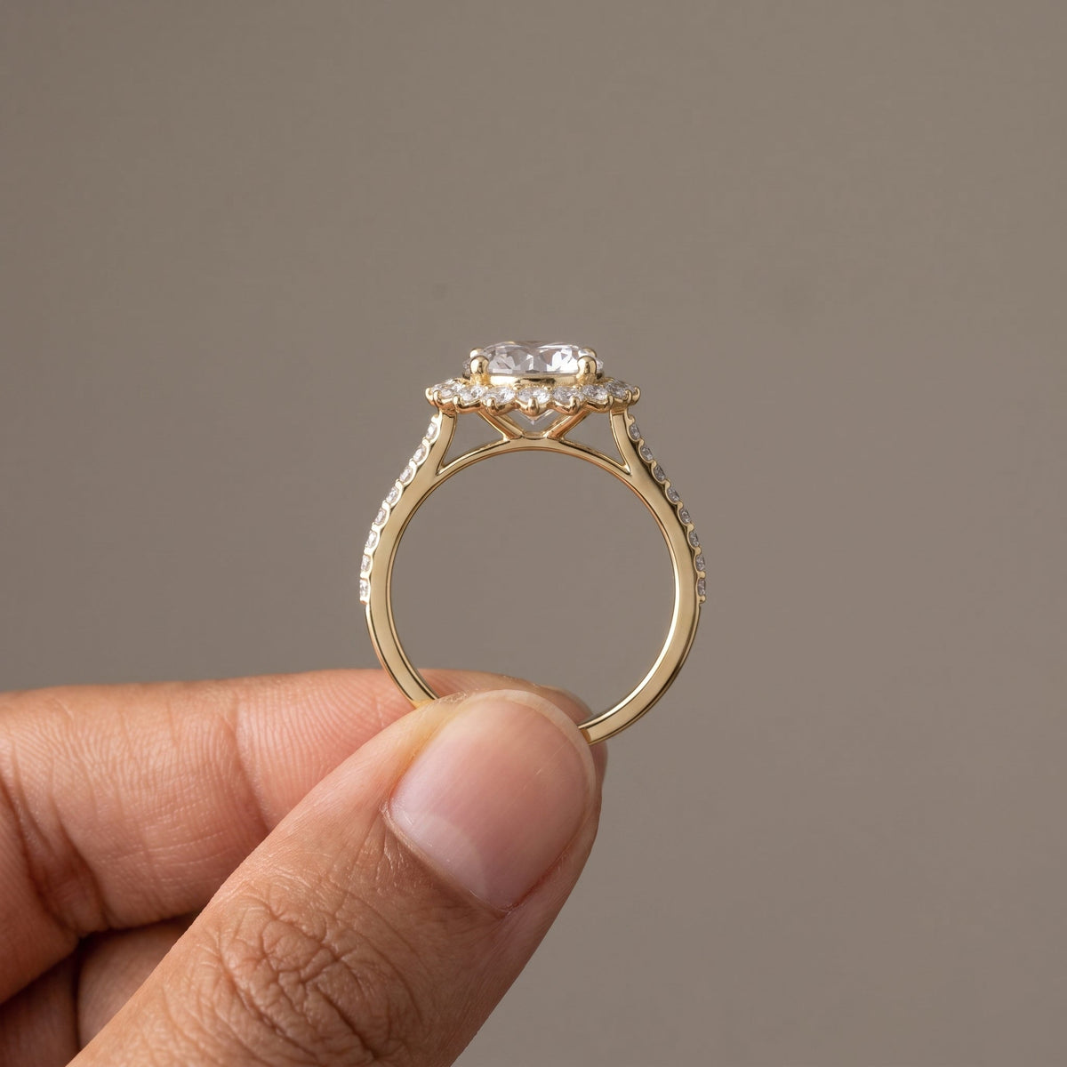 Yellow Gold Round Moissanite Halo Engagement Ring