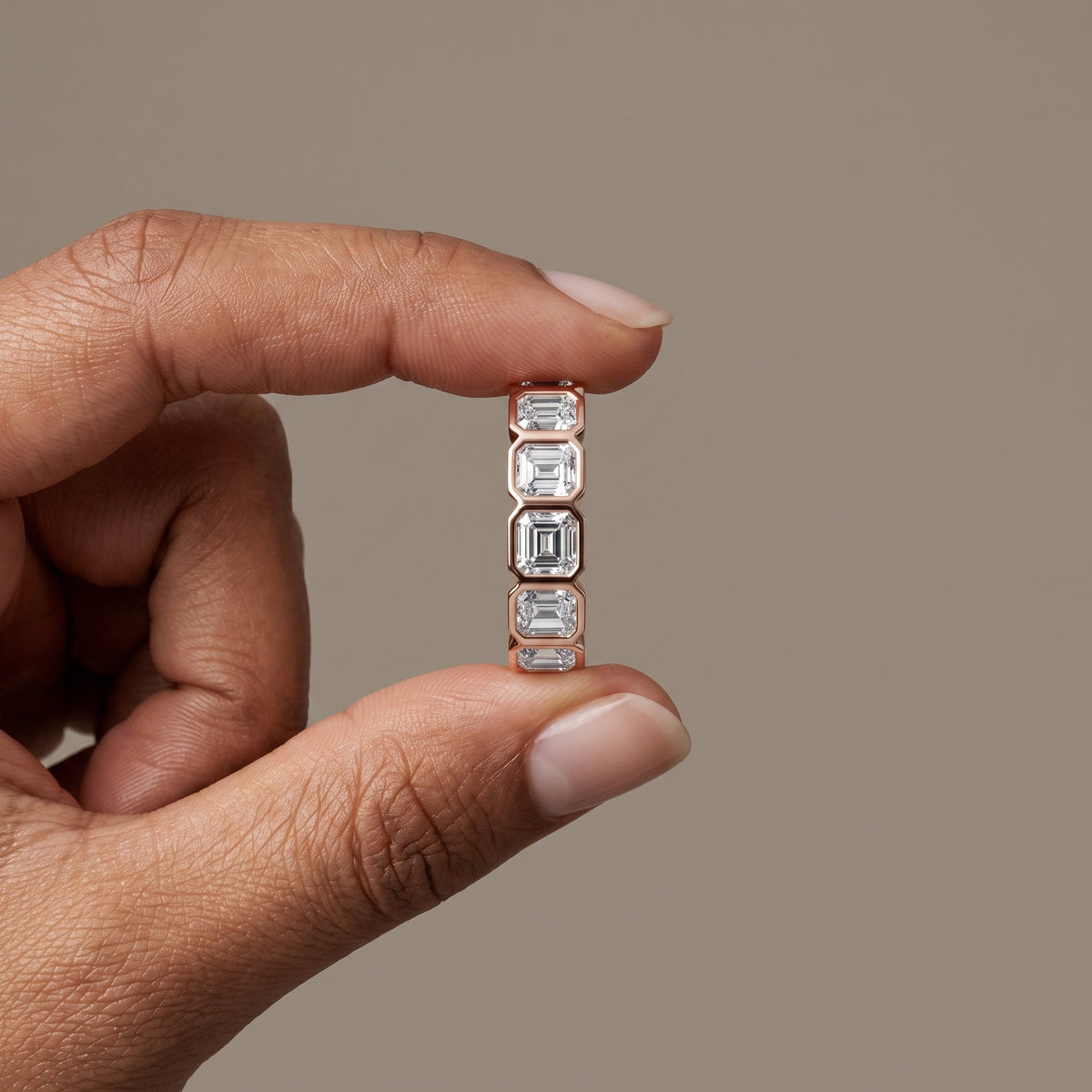 Rose Gold Emerald Cut Moissanite Eternity Band Ring