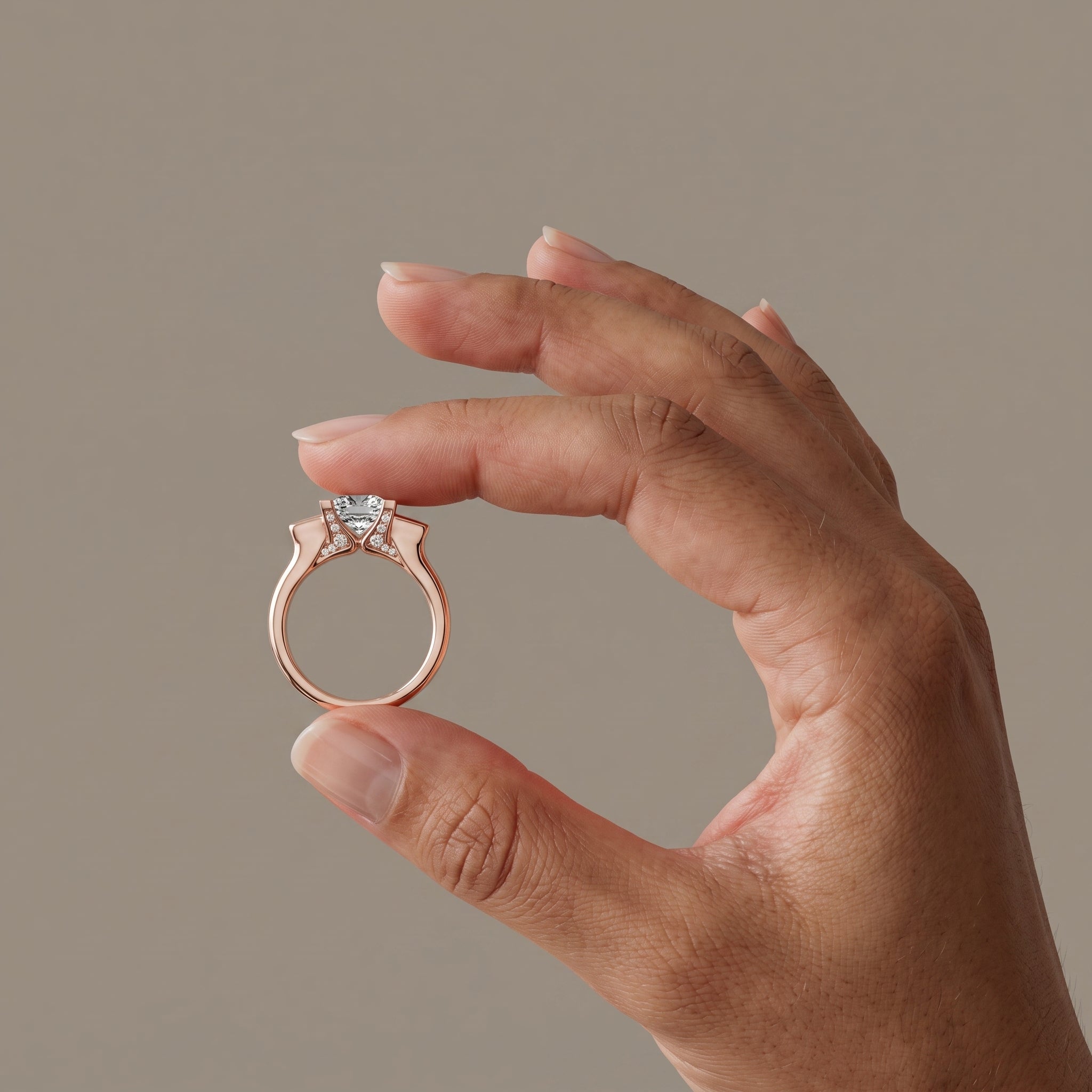 Rose Gold Princess Cut Moissanite Three-Stone Ring