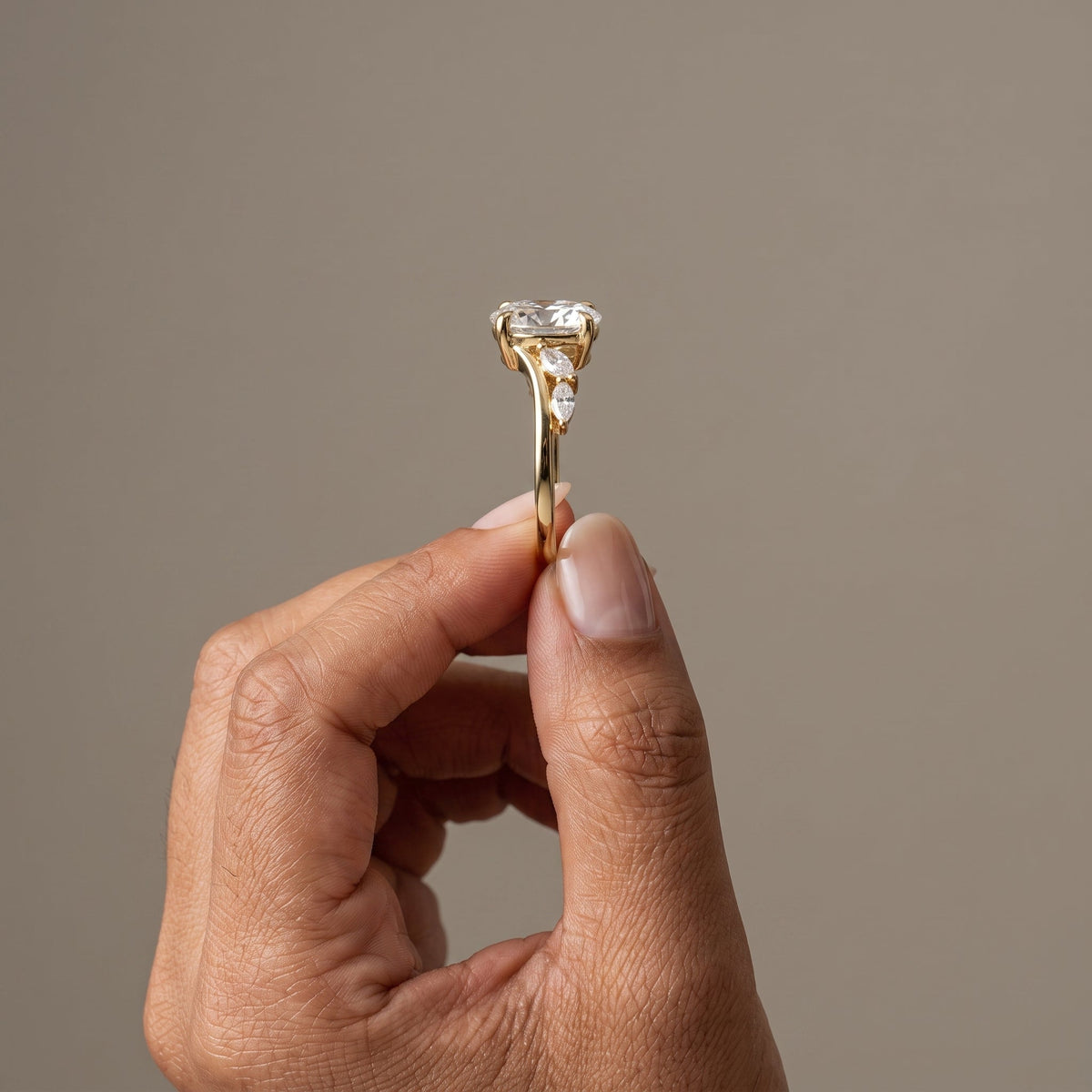 Yellow Gold Oval Cut Moissanite Engagement Ring