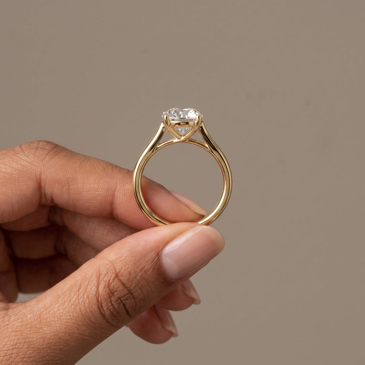 Yellow Gold Round Moissanite Solitaire Engagement Ring