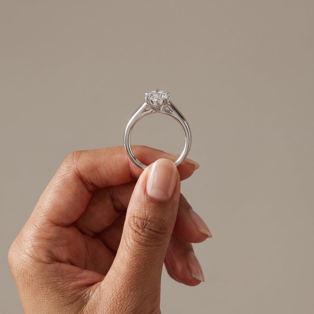 White Metal Marquise Moissanite Solitaire Engagement Ring