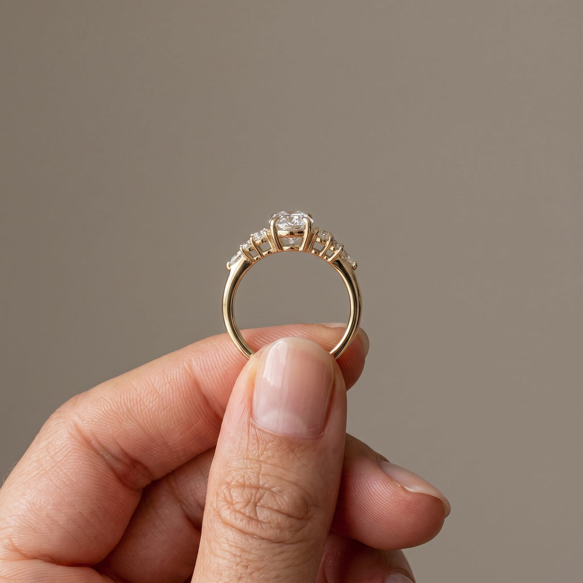 Yellow Gold Oval Cut Moissanite Floral Engagement Ring