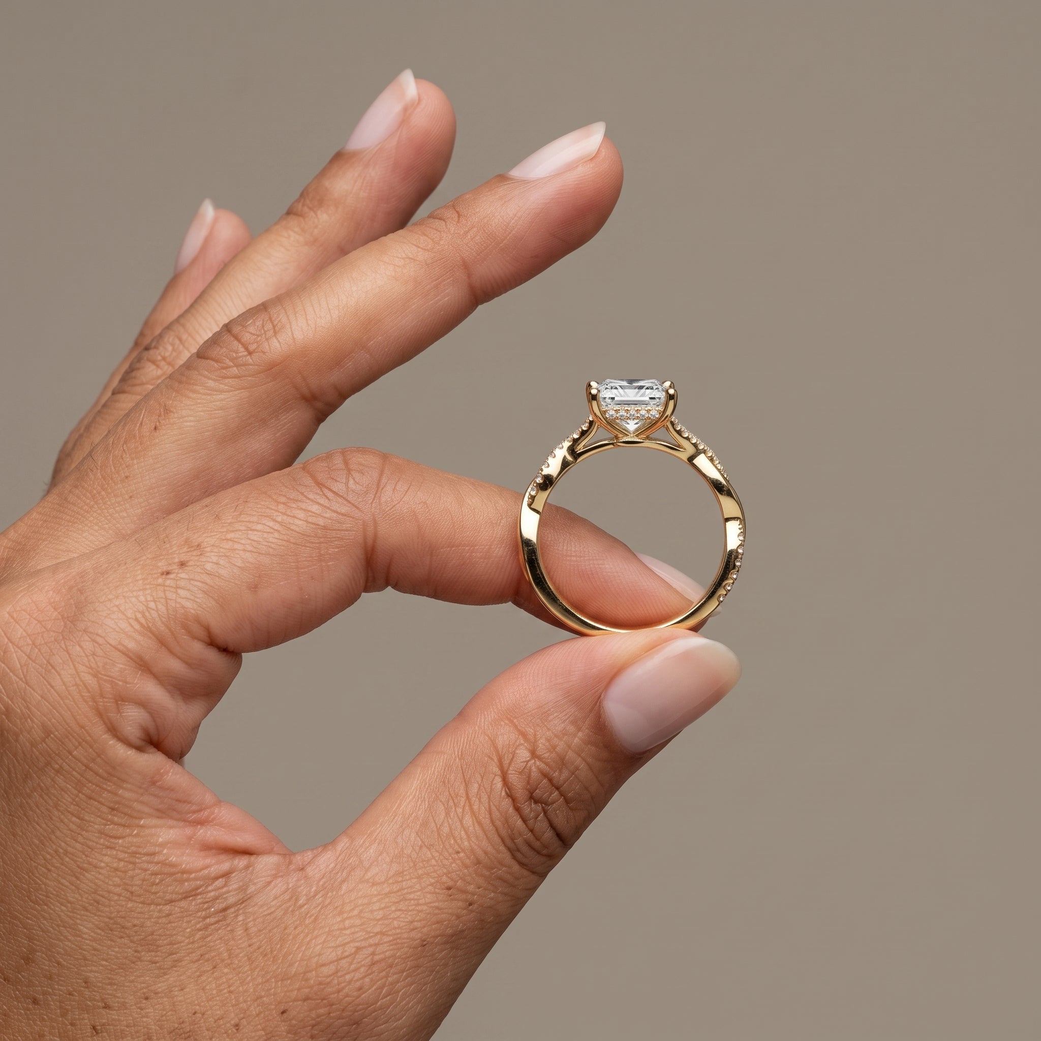 Yellow Gold Princess Cut Moissanite Twisted Engagement Ring