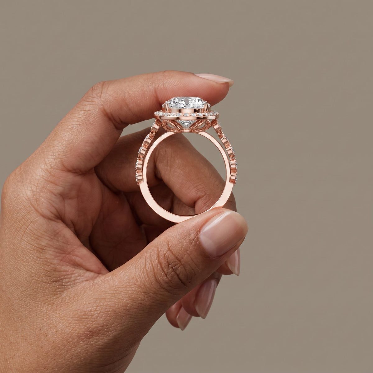 Rose Gold Pear Cut Moissanite Halo Engagement Ring