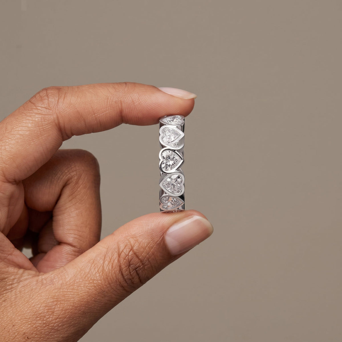 White Gold Heart Cut Moissanite Eternity Band Ring