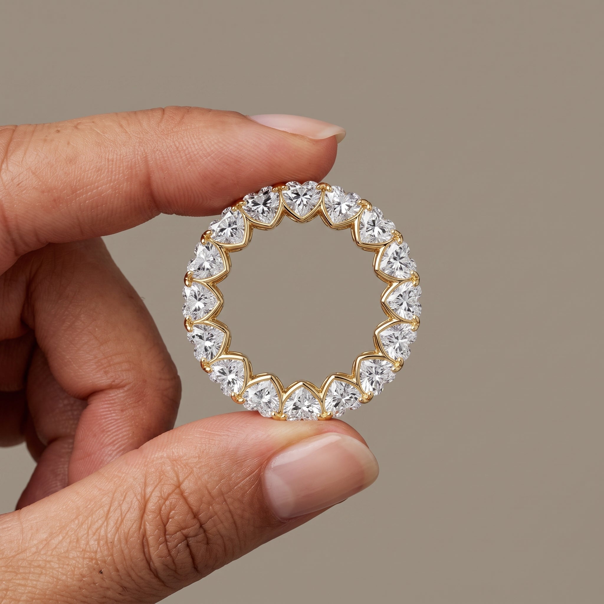 Yellow Gold Heart Cut Moissanite Eternity Band Ring