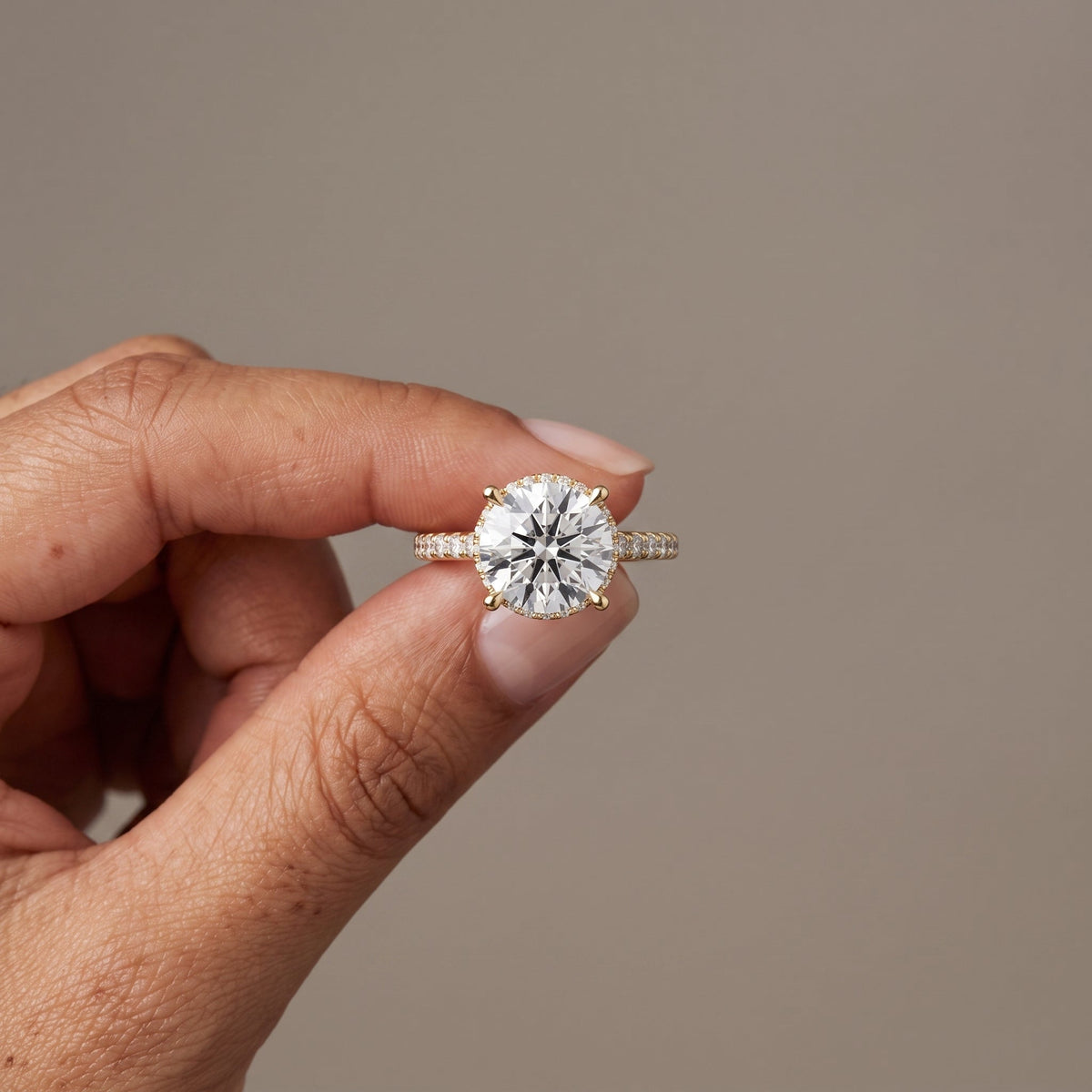 Yellow Gold Round Cut Moissanite Engagement Ring