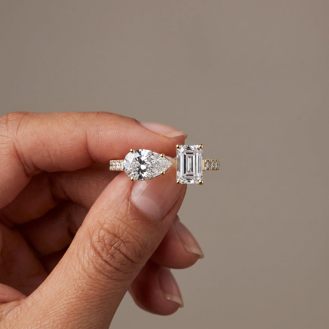 Yellow Gold Pear & Emerald Cut Engagement Ring