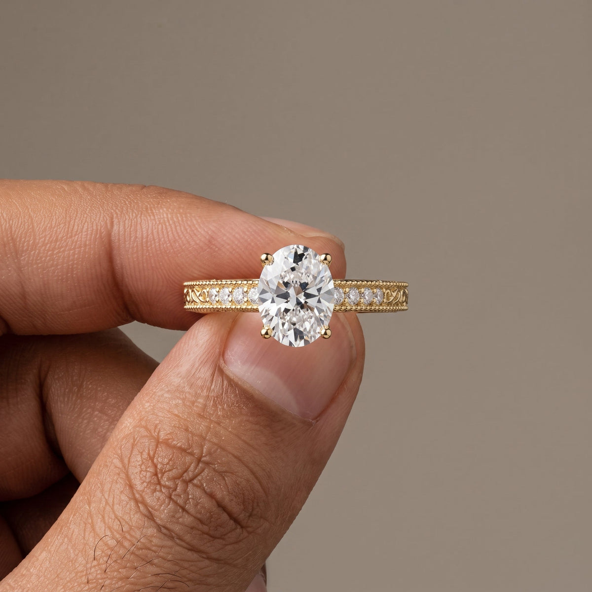 Yellow Gold Oval Cut Moissanite Engagement Ring