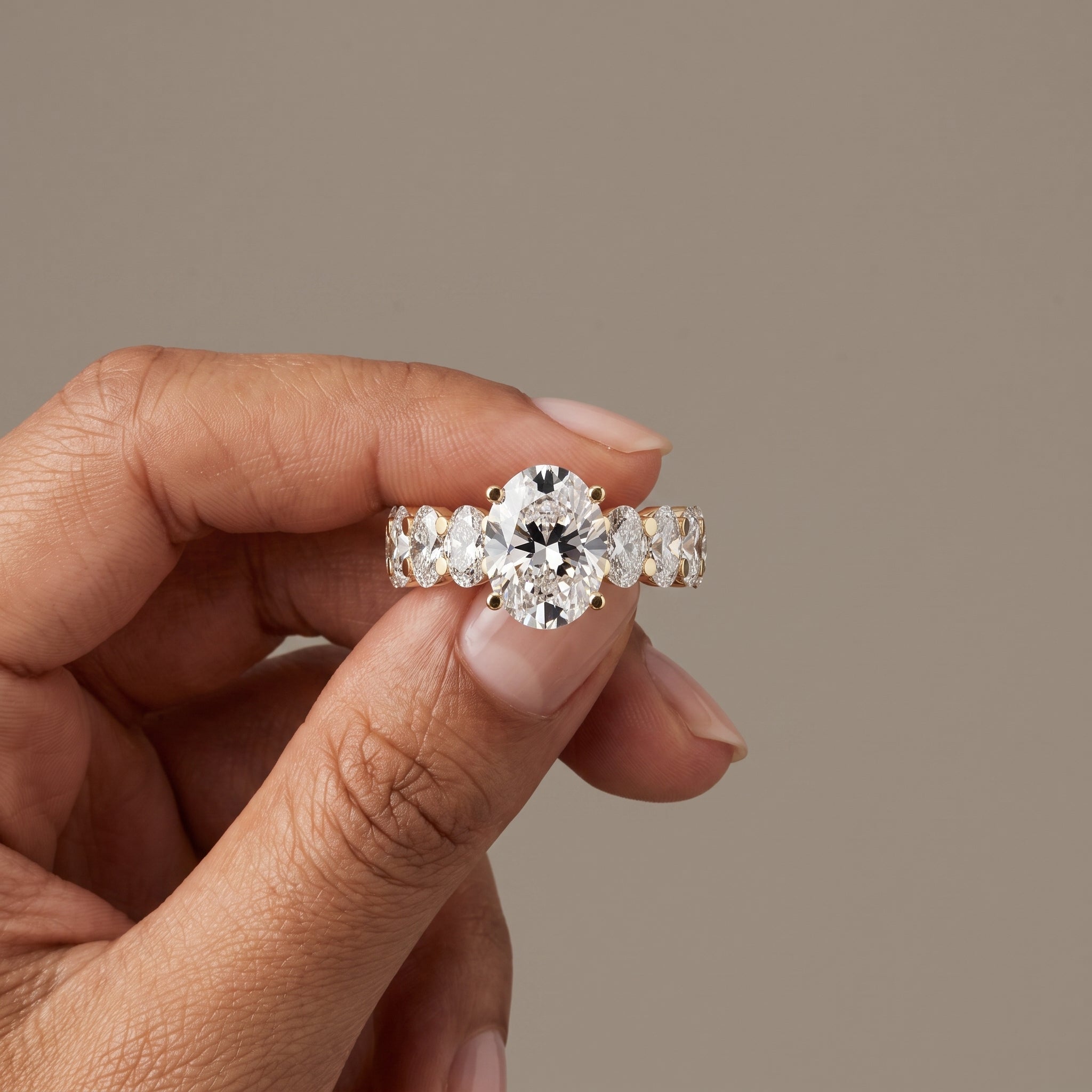 Yellow Gold Oval Moissanite Eternity Engagement Ring