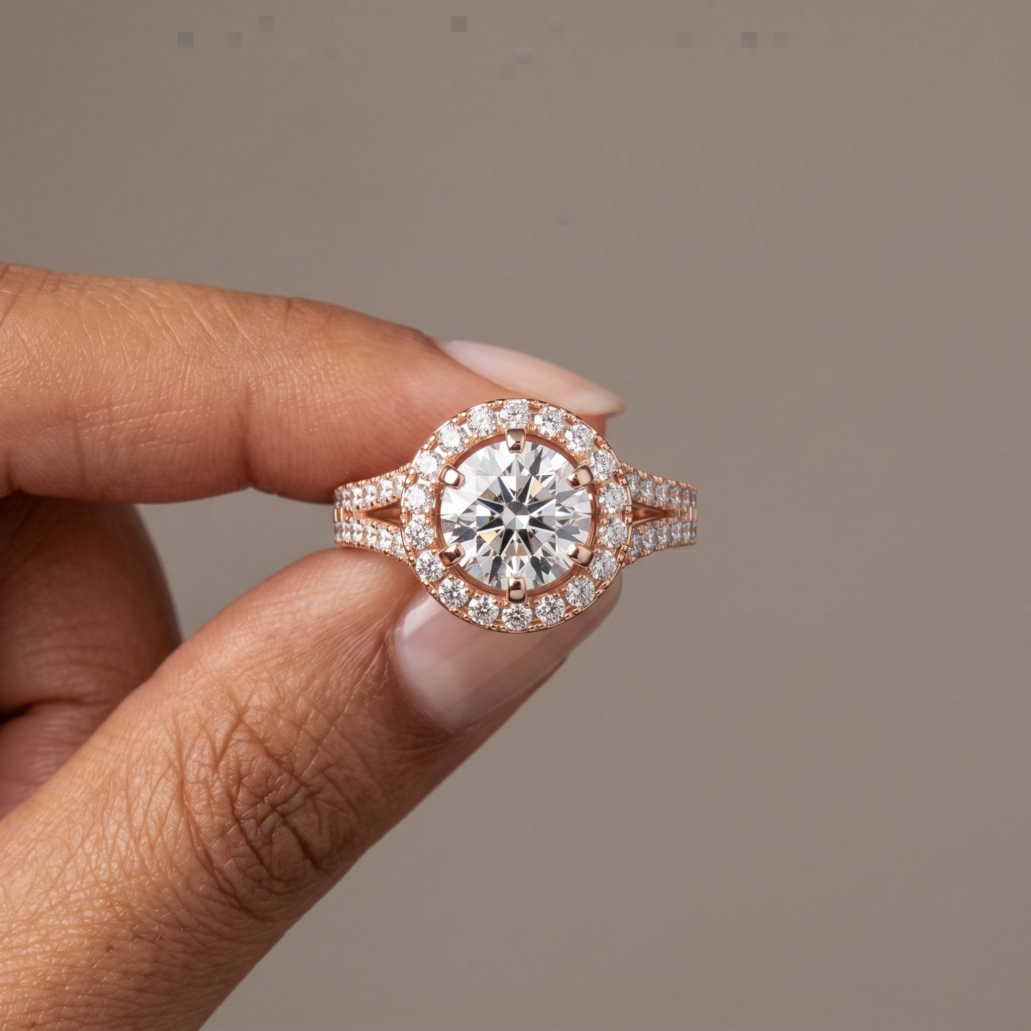 Rose Gold Round Moissanite Halo Engagement Ring