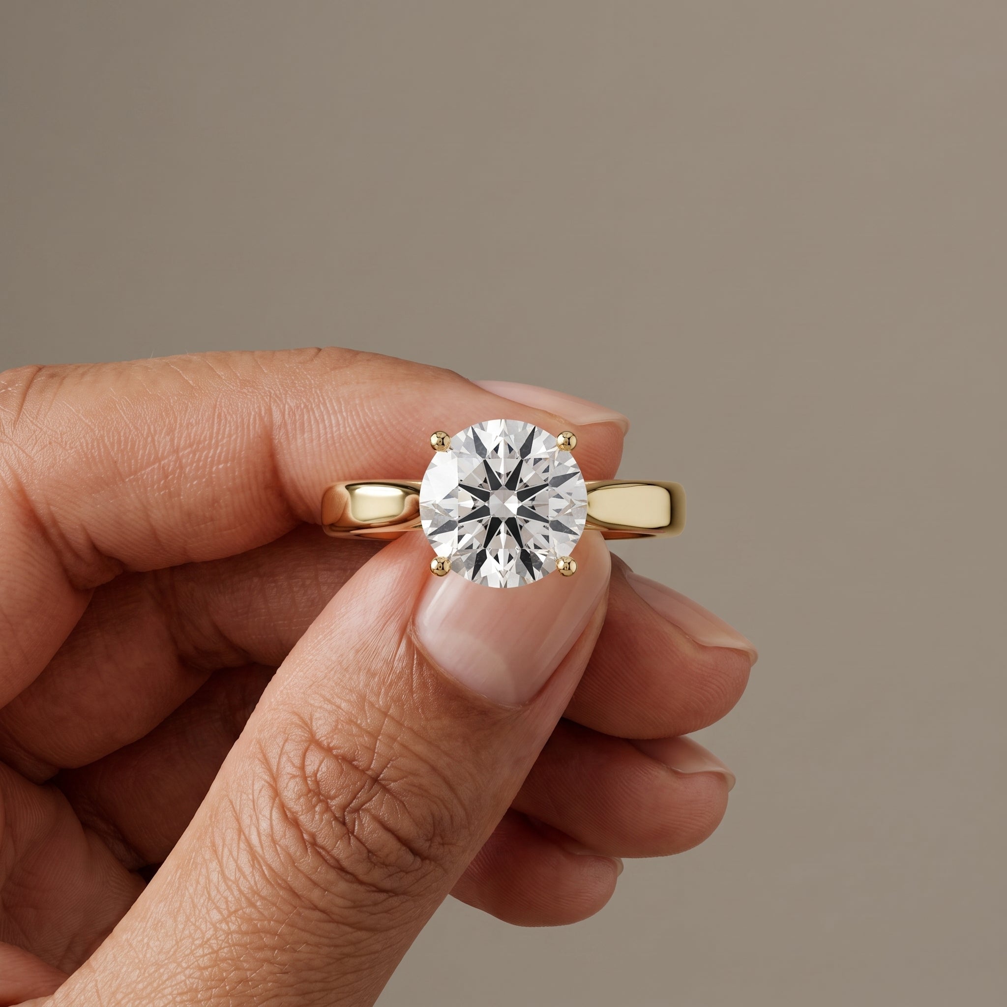 Yellow Gold Round Moissanite Solitaire Engagement Ring