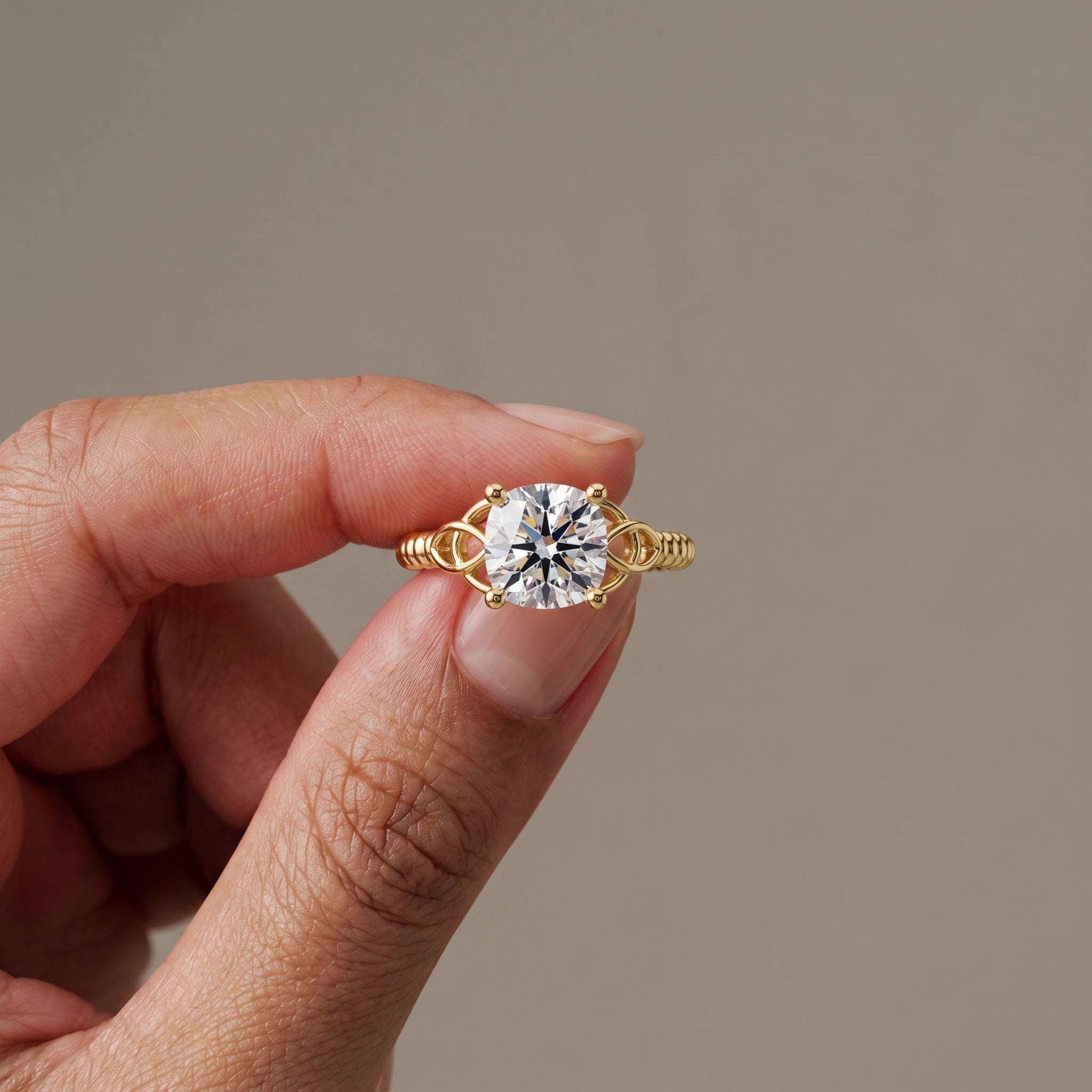 Yellow Gold Cushion Cut Moissanite Engagement Ring