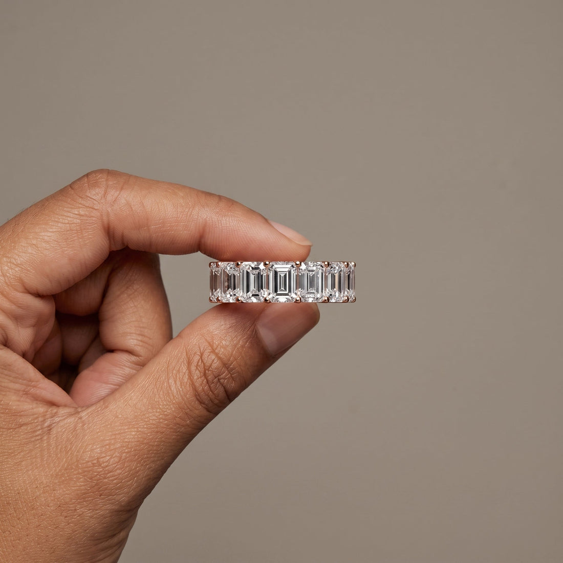 Rose Gold Emerald Cut Eternity Band Ring